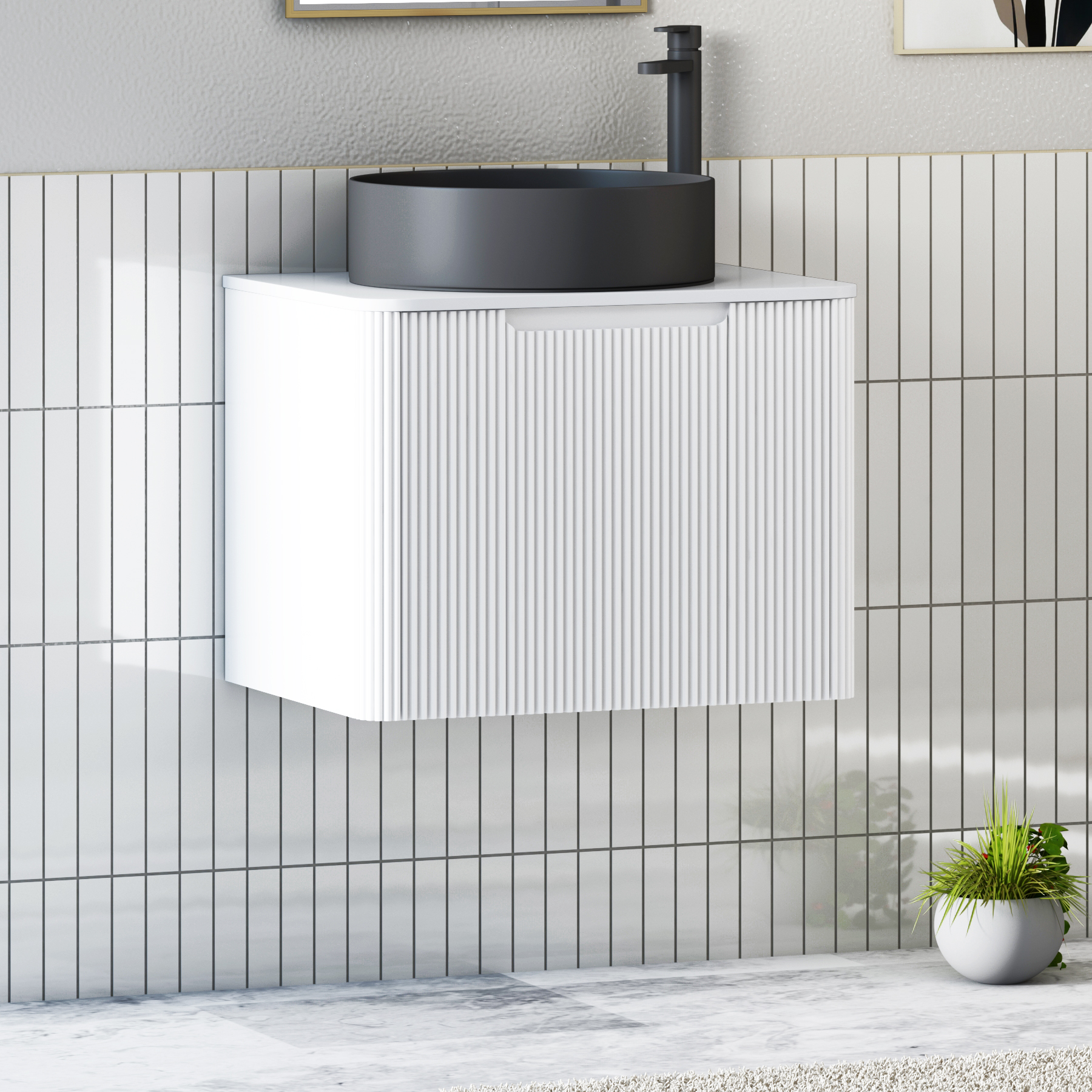 Avenza Matt White Wall Hung Vanity Unit 1 Drawer with Plain White Worktop & Multiple Basins