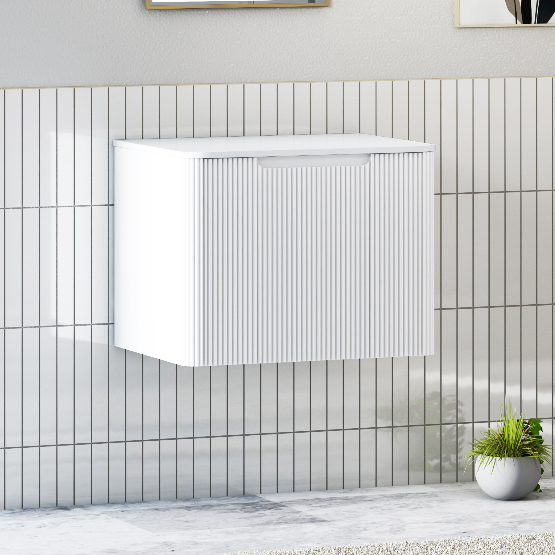 Avenza Matt White Wall Hung Vanity Unit 1 Drawer with Plain White Worktop & Multiple Basins