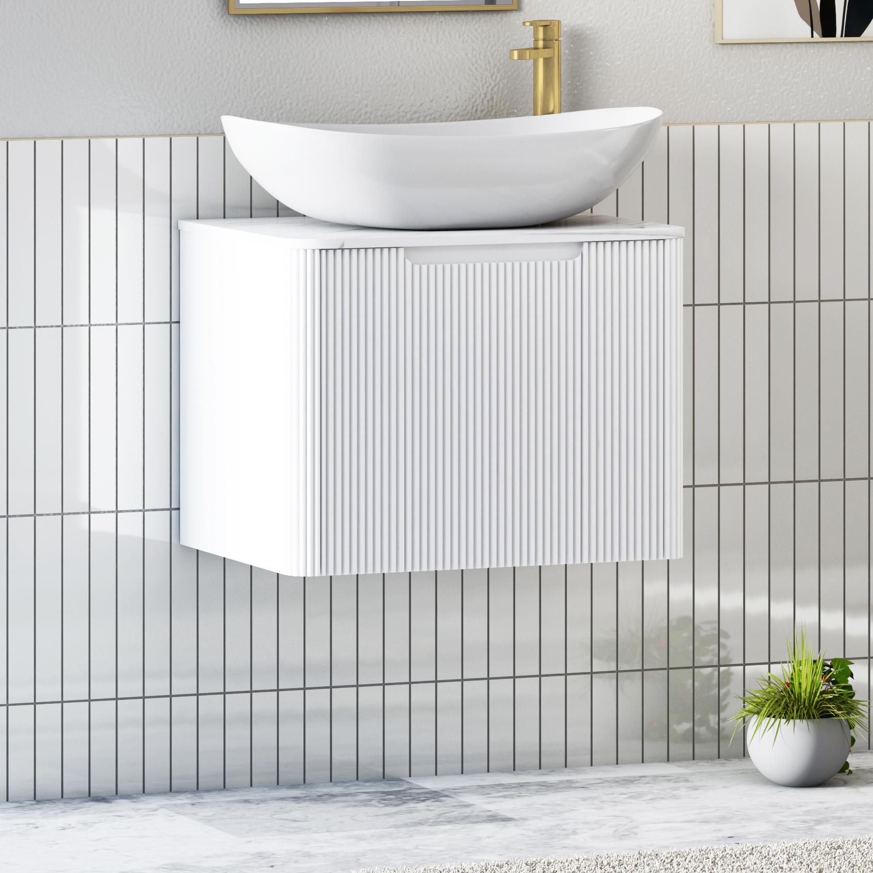 Avenza Matt White 1 Drawer Wall Hung Vanity Unit with Carrara White Undrilled Worktop & Various Countertop Basins