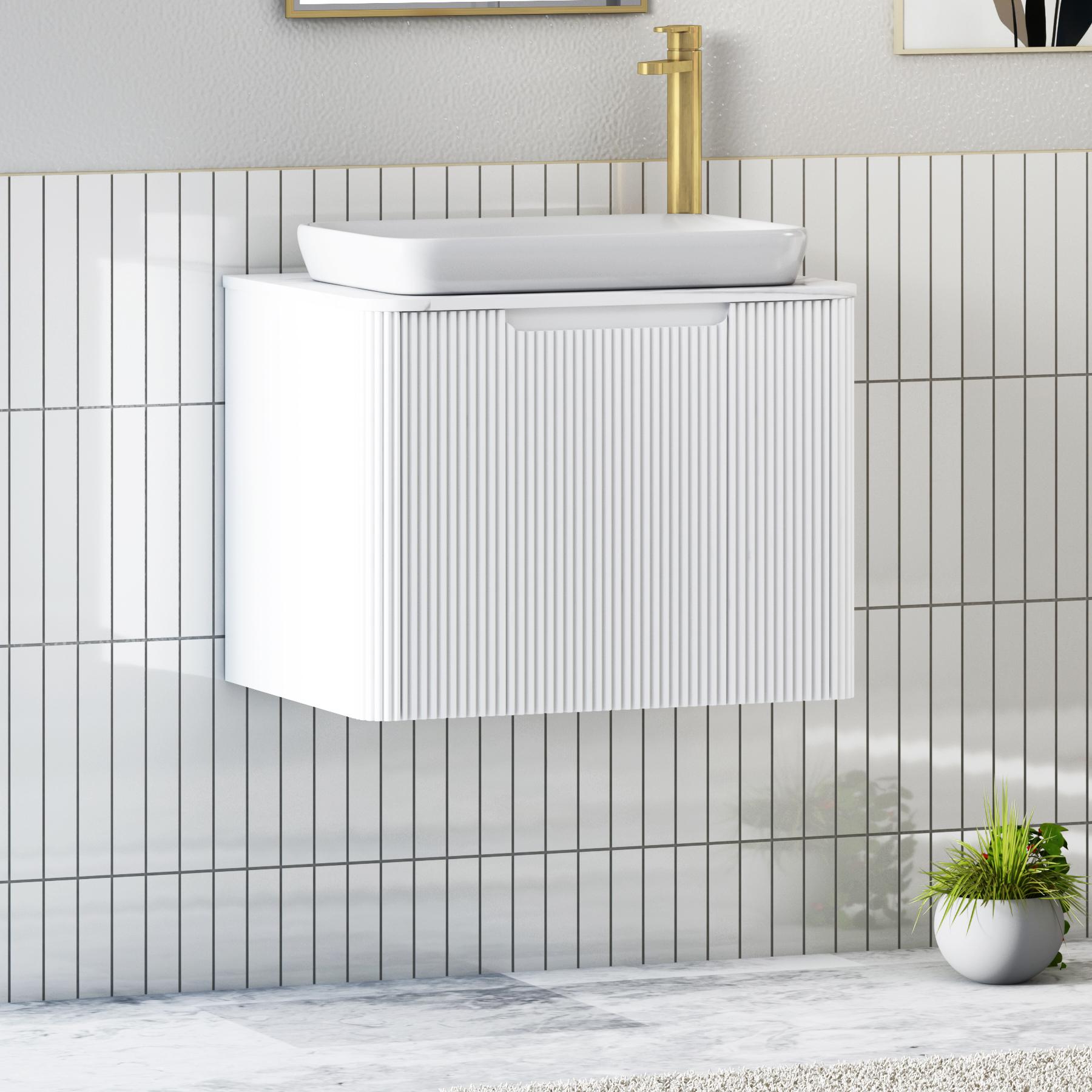 Avenza Matt White 1 Drawer Wall Hung Vanity Unit with Carrara White Undrilled Worktop & Various Countertop Basins