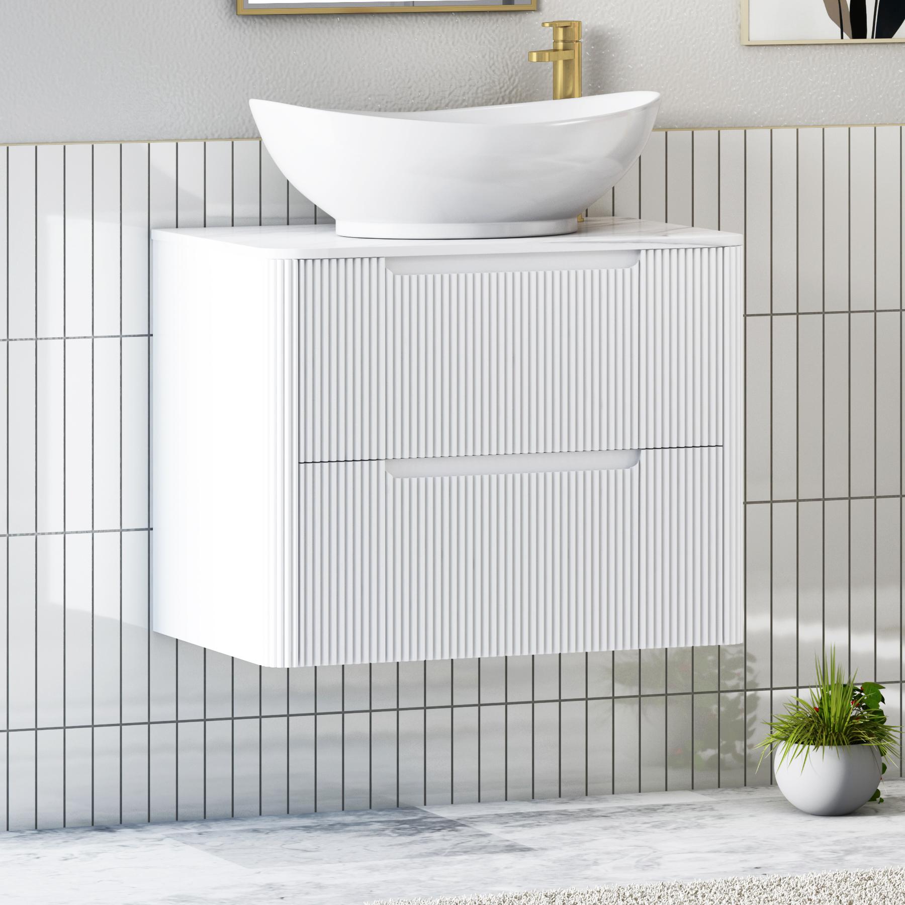 Avenza 700mm Matte White Wall Hung Vanity Unit 2 Drawer with Amaze Basin