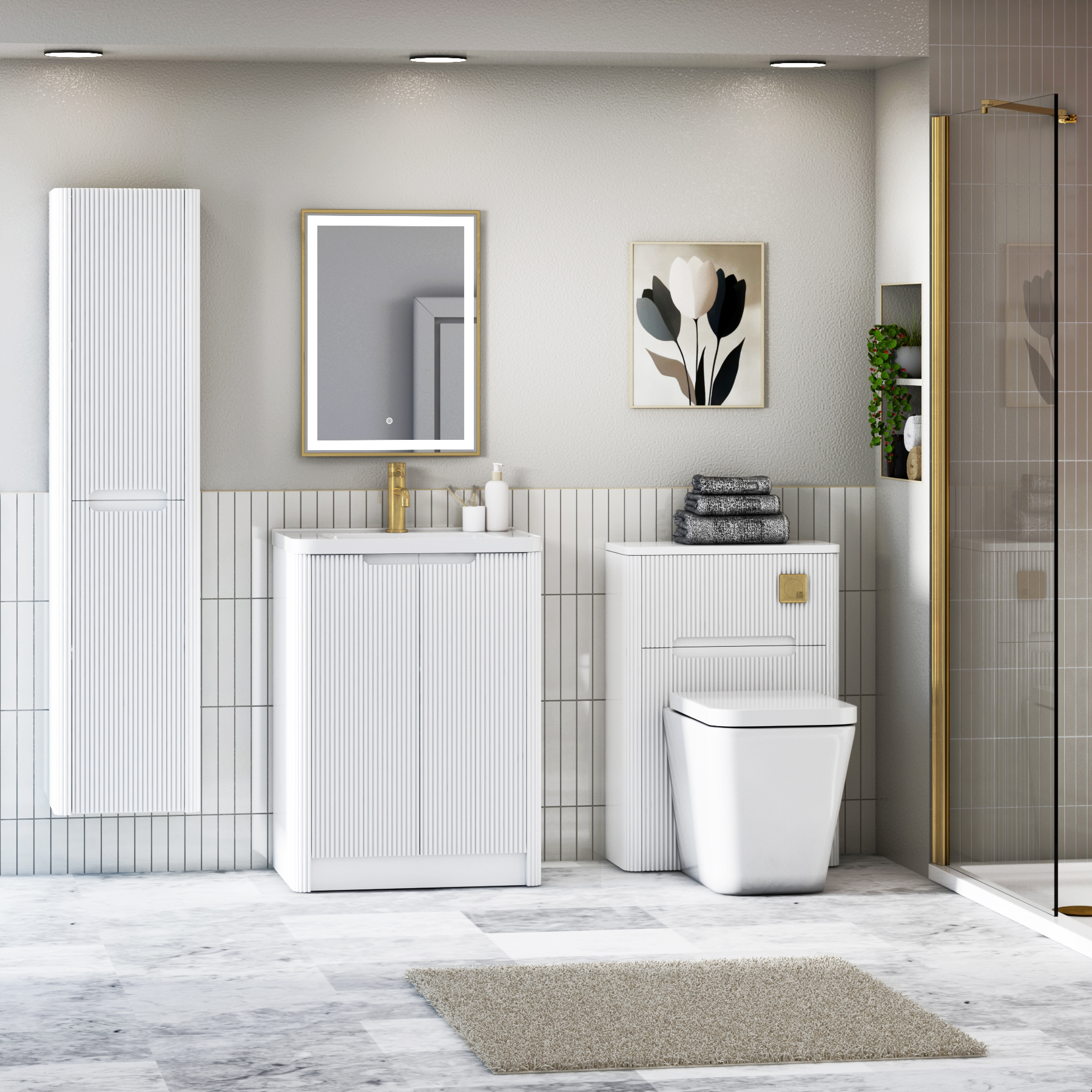 Avenza 600/700/800mm Matt White 2 Door Floor Standing Vanity Unit with Ceramic Basin