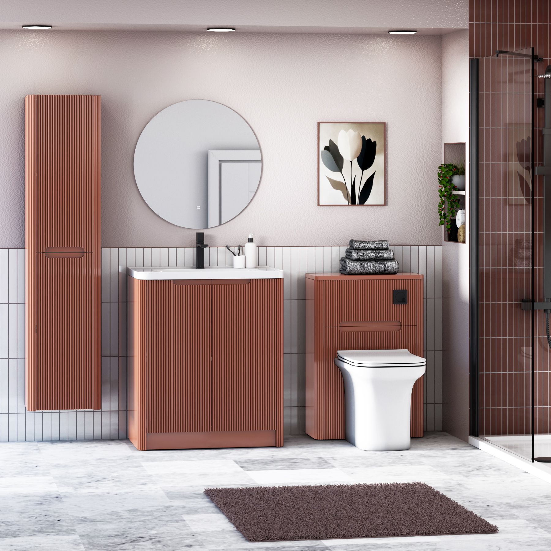 Avenza 600/700/800mm Terracotta Clay 2 Door Floor Standing Vanity Unit with Ceramic Basin