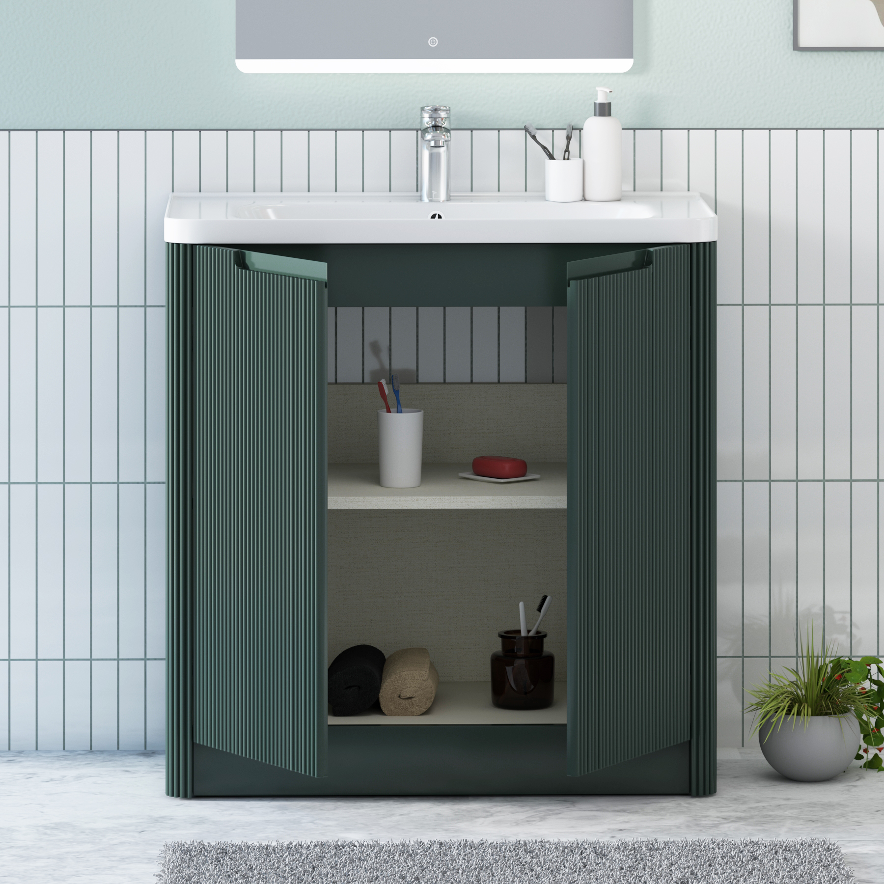 Avenza 600/700/800mm Deep Moss Green Floor Standing Vanity Unit 2 Door with Optional Basin