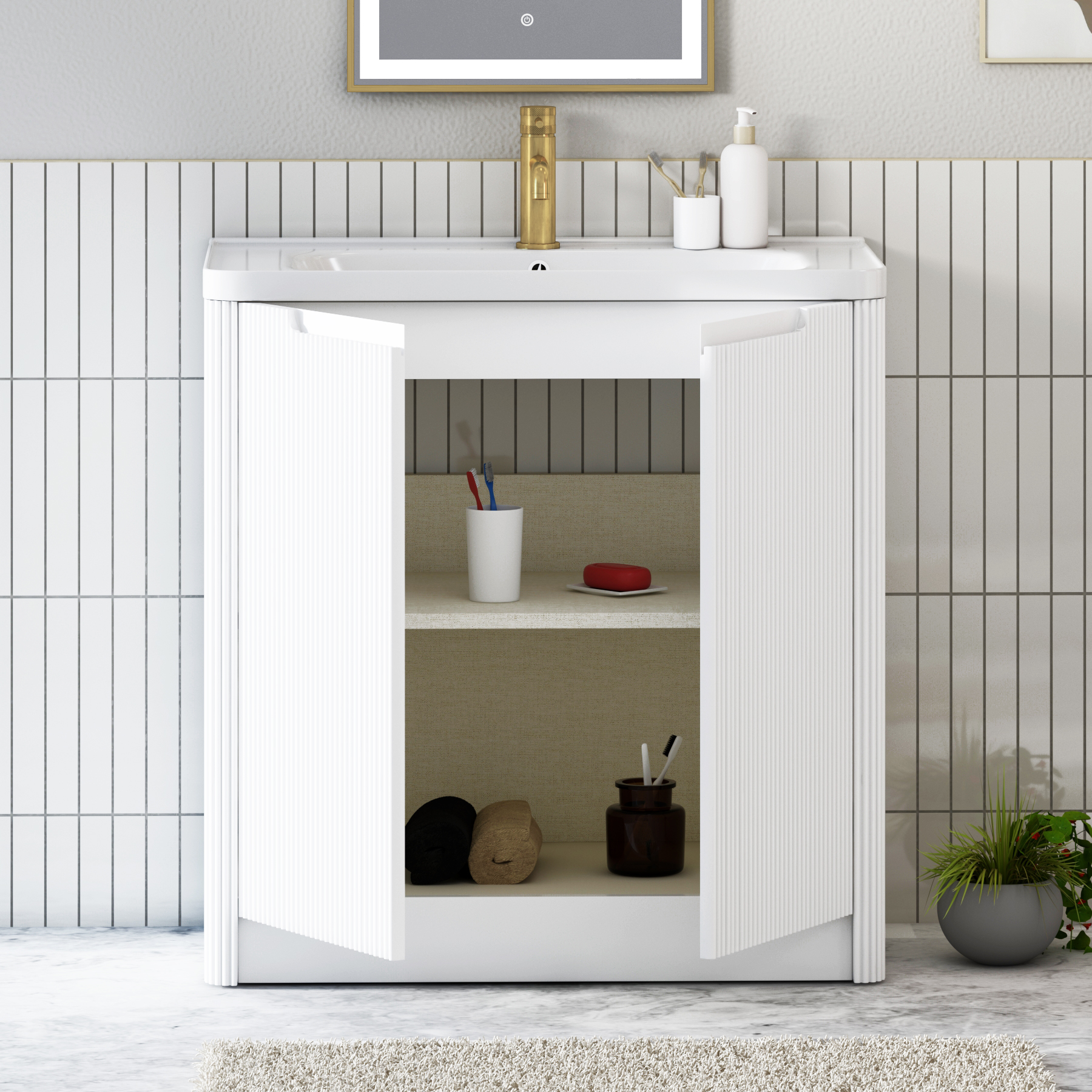 Avenza 600/700/800mm Matt White Floor Standing Vanity Unit 2 Door with Optional Basin