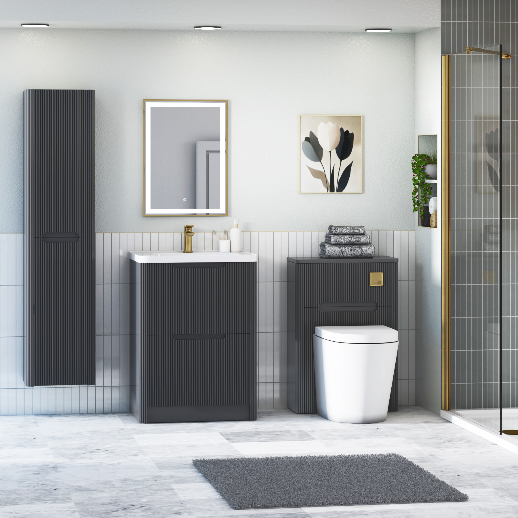 Avenza 600/700/800mm Matt Obsidian Black Floor Standing Vanity Unit 2 Drawer with Optional Basin