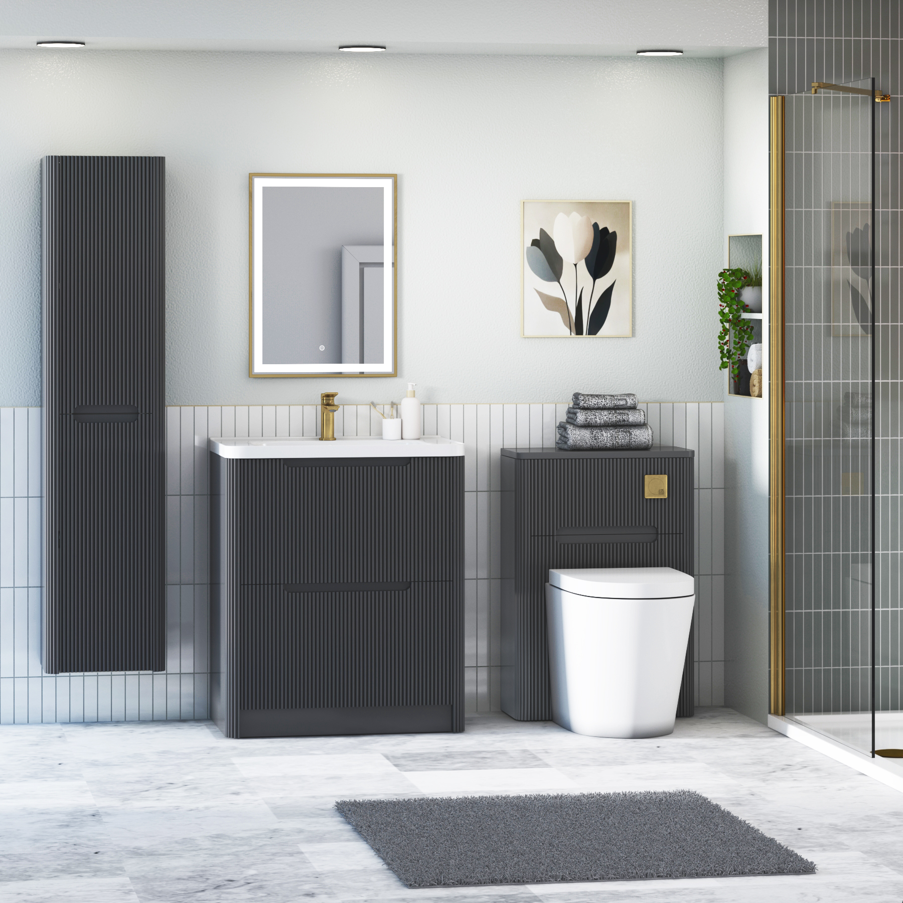 Avenza 600/700/800mm Matt Obsidian Black 2 Drawer Floor Standing Vanity Unit with Ceramic Basin