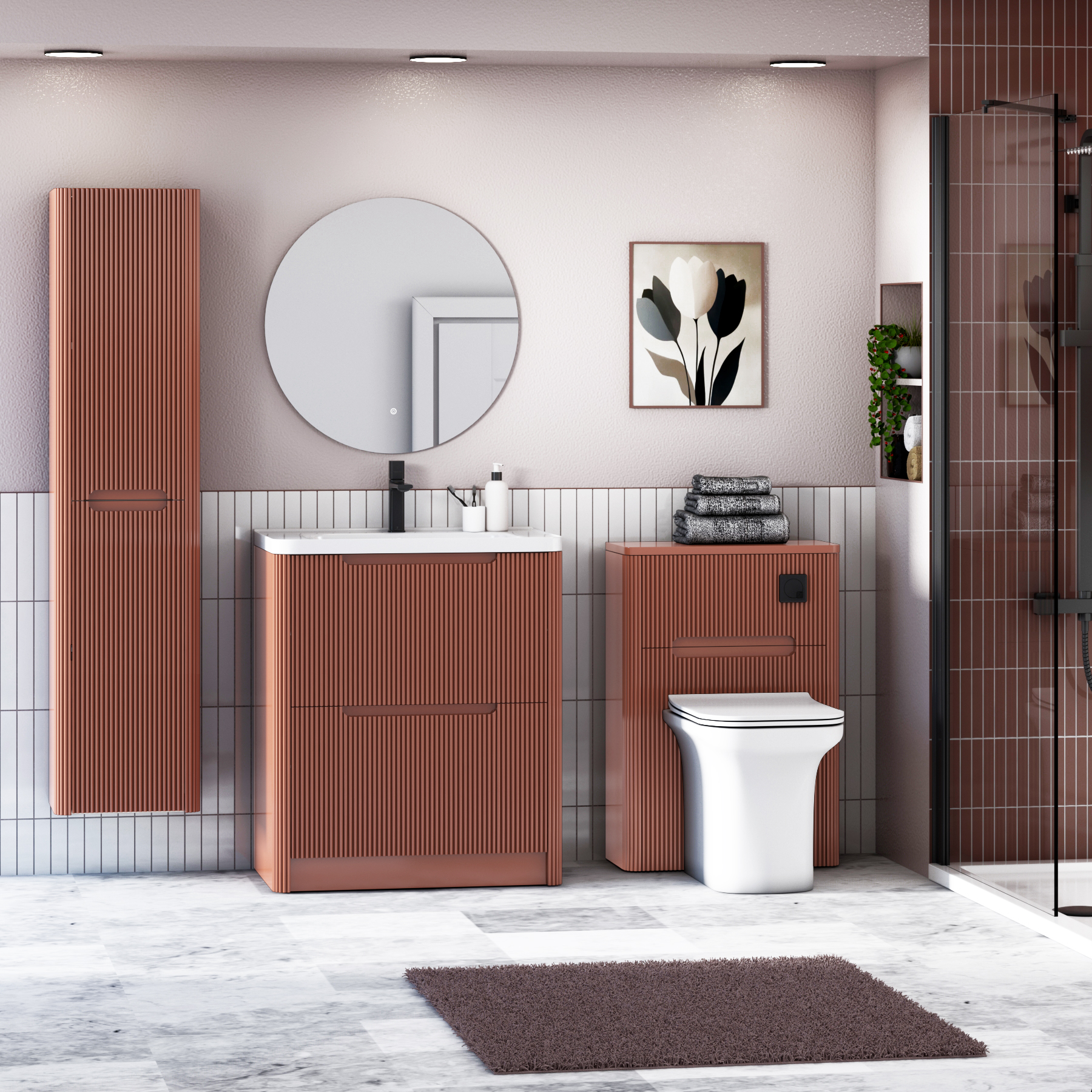 Avenza 600/700/800mm Terracotta Clay Floor Standing Vanity Unit 2 Drawer with Optional Basin