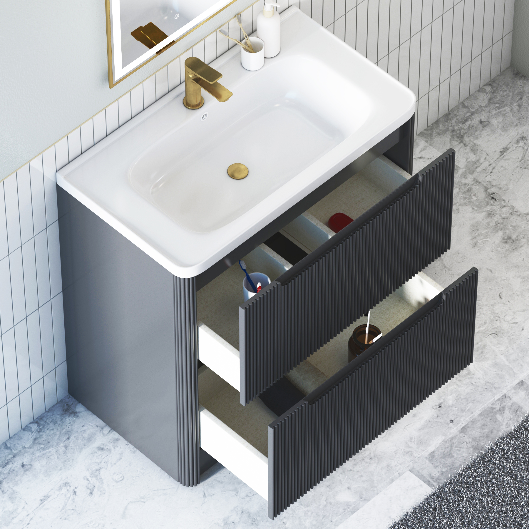 Avenza 600/700/800mm Matt Obsidian Black Floor Standing Vanity Unit 2 Drawer with Optional Basin