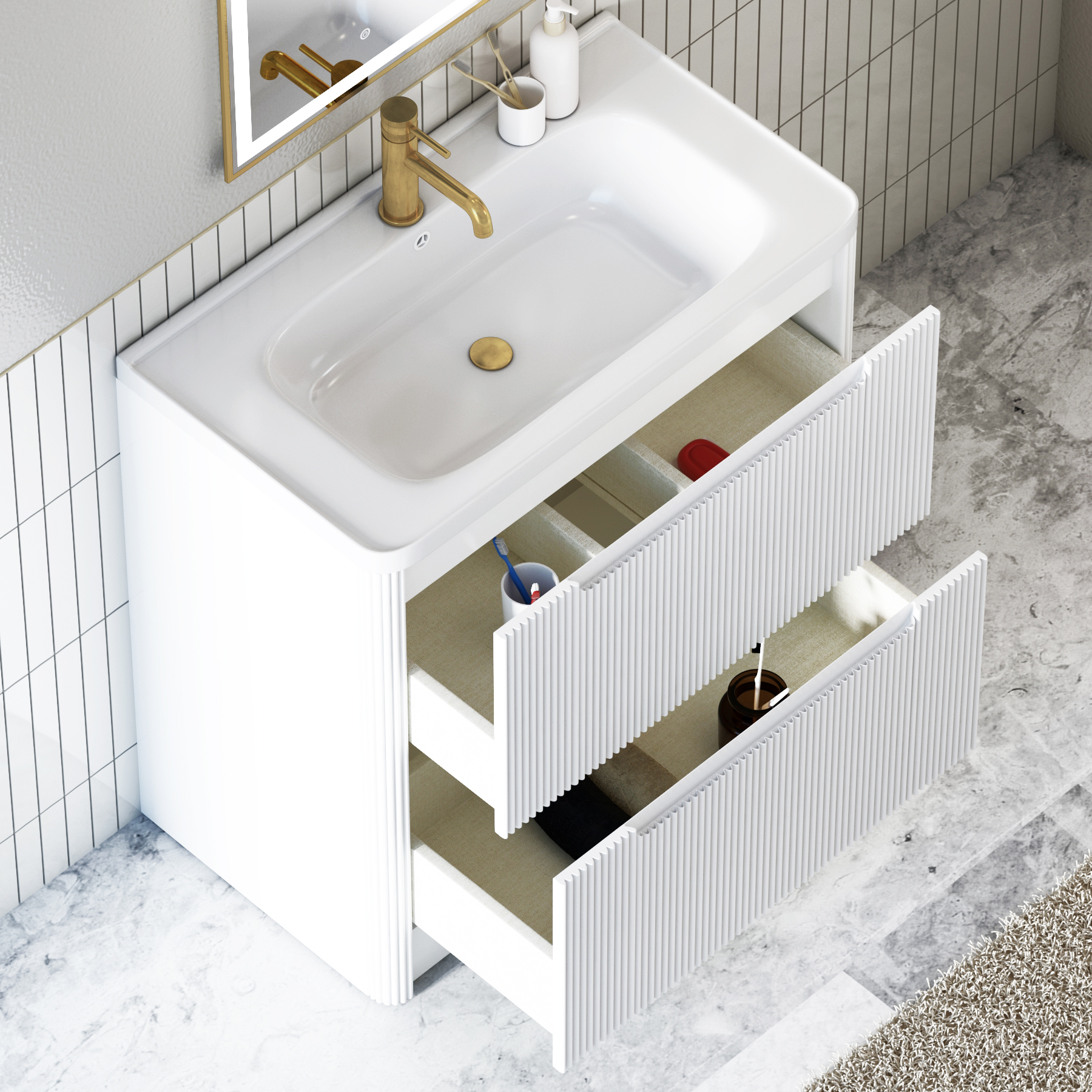 Avenza 600/700/800mm Matt White Floor Standing Vanity Unit 2 Drawer with Optional Basin