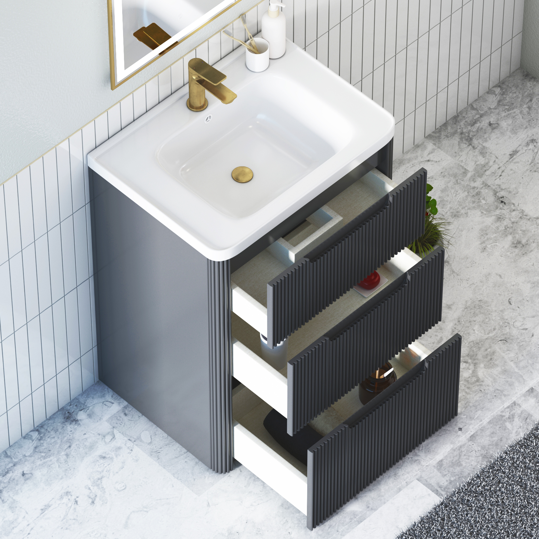 Avenza 600mm Floor Standing Vanity Sink Unit 3 Drawer with Ceramic Basin