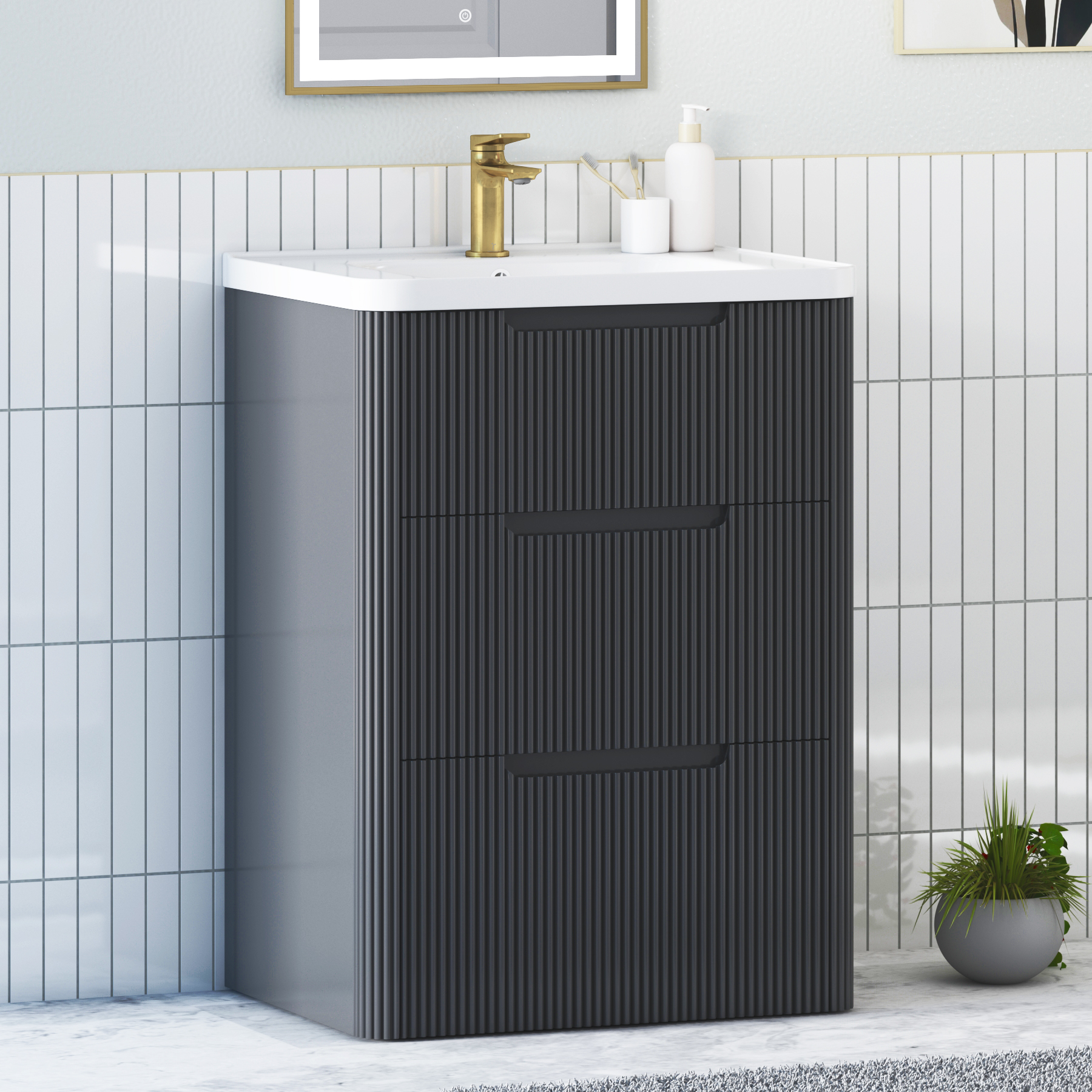 Avenza 600mm Floor Standing Vanity Sink Unit 3 Drawer with Ceramic Basin