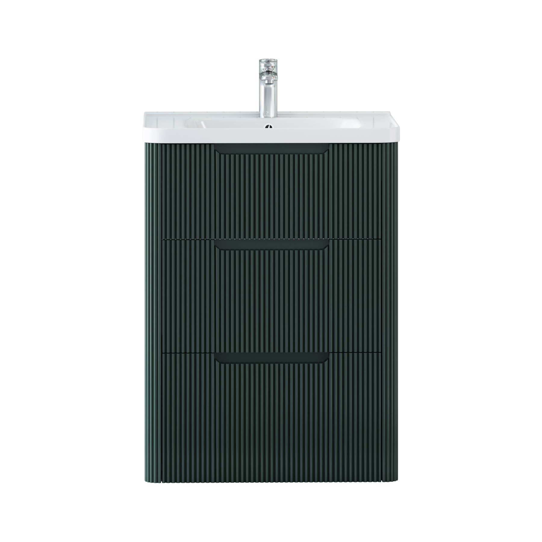 Avenza 600mm Deep Moss Green Floor Standing Vanity Unit 3 Drawer with Ceramic Basin