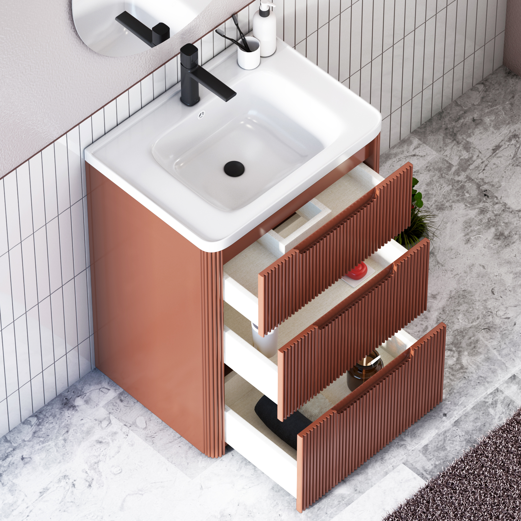 Avenza 600mm Floor Standing Vanity Sink Unit 3 Drawer with Ceramic Basin