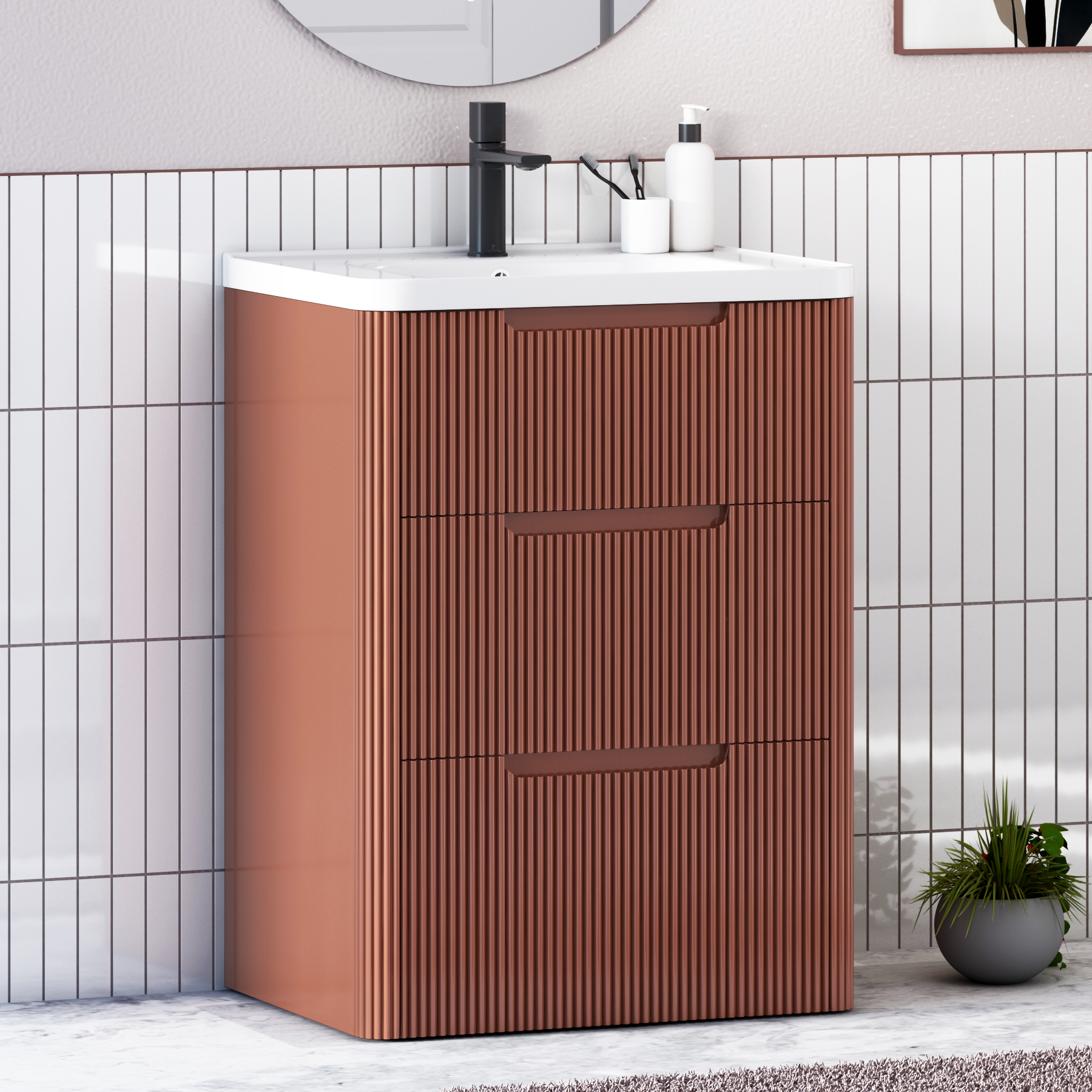 Avenza 600mm Floor Standing Vanity Sink Unit 3 Drawer with Ceramic Basin