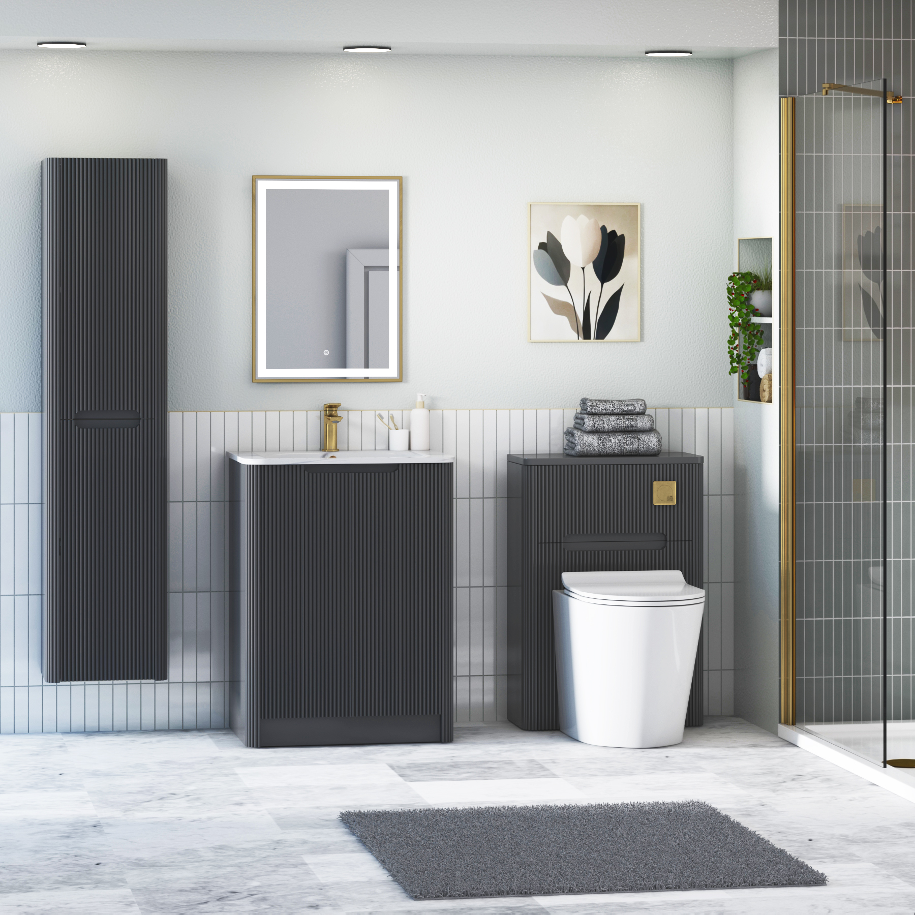 Avenza 600/700/800mm Matt Obsidian Black Floor Standing Vanity Unit 2 Door with Optional Basin