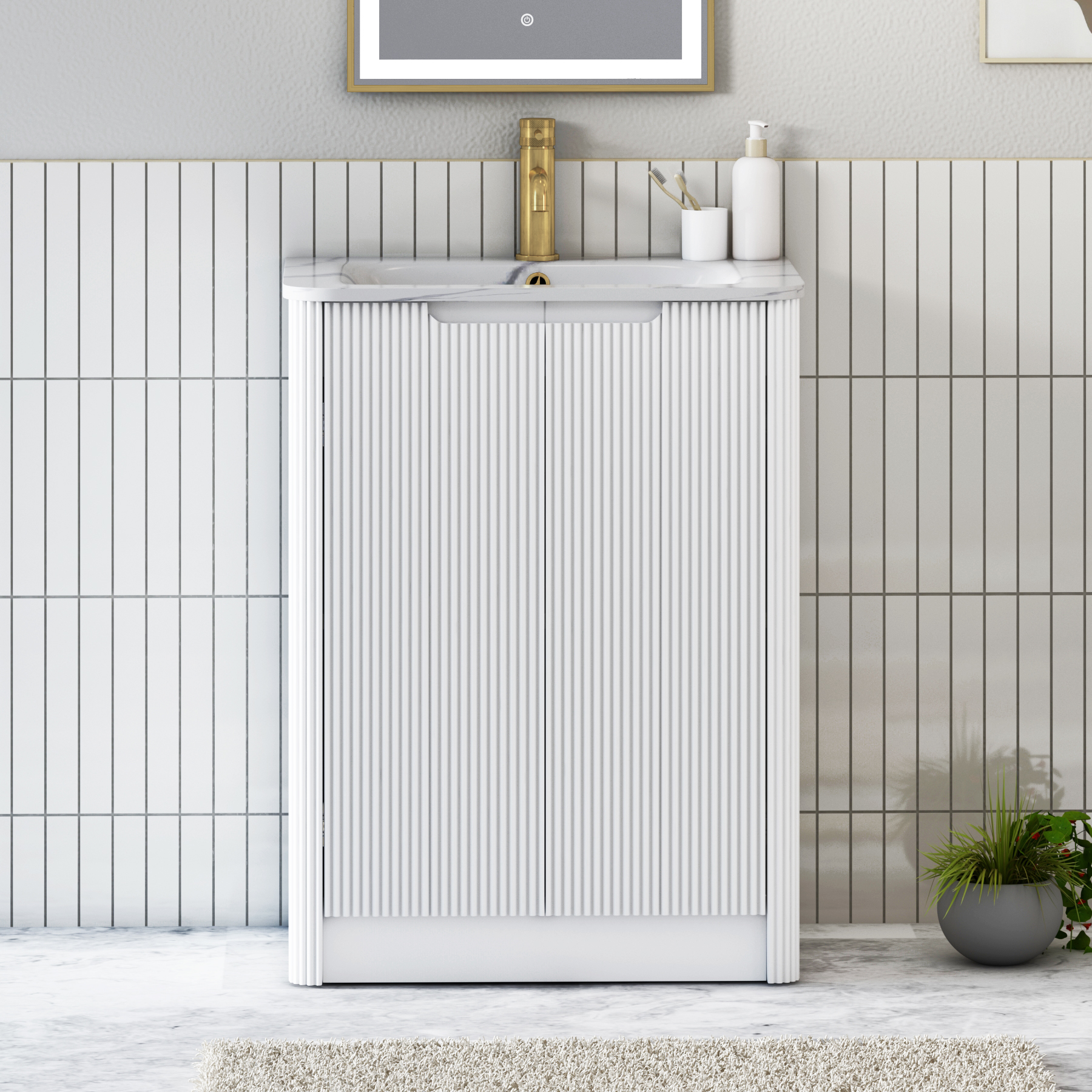 Avenza 600/700/800mm Matt White Floor Standing Vanity Unit 2 Door with Optional Basin