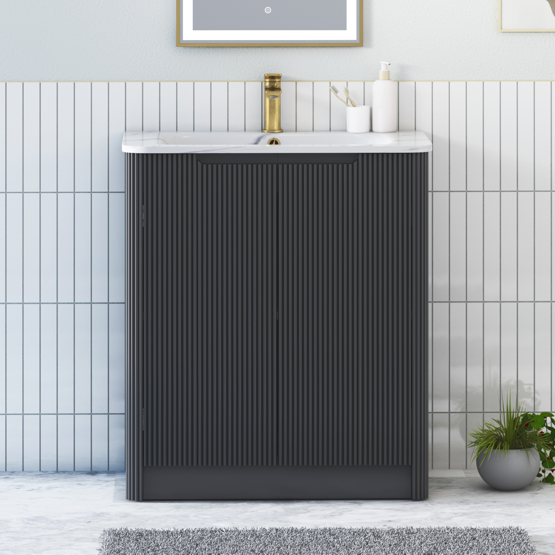 Avenza 600/700/800mm Matt Obsidian Black Floor Standing Vanity Unit 2 Door with Optional Basin