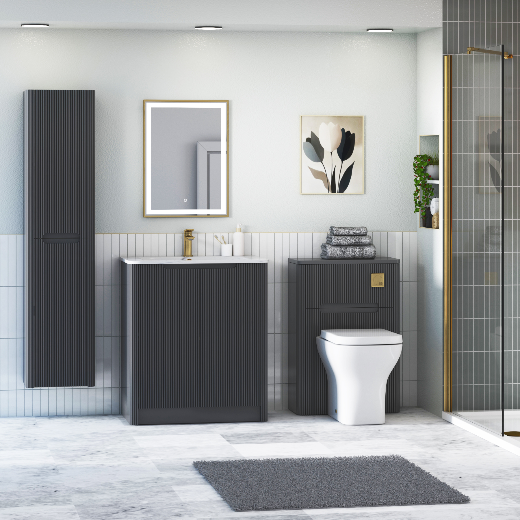Avenza 600/700/800mm Matt Obsidian Black Floor Standing Vanity Unit 2 Door with Optional Basin