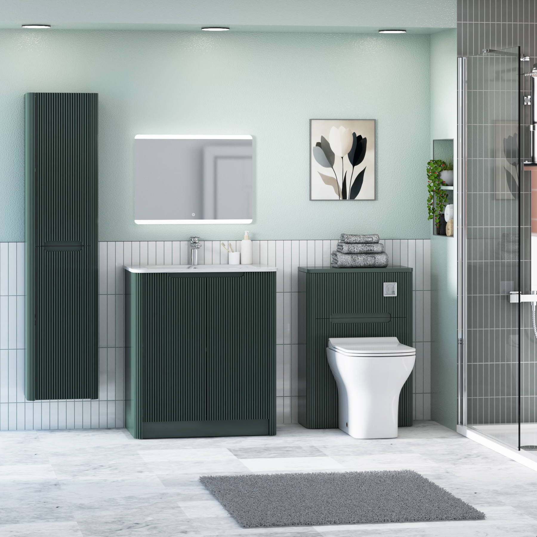 Avenza 600/700/800mm Deep Moss Green Floor Standing Vanity Unit 2 Door with Optional Basin