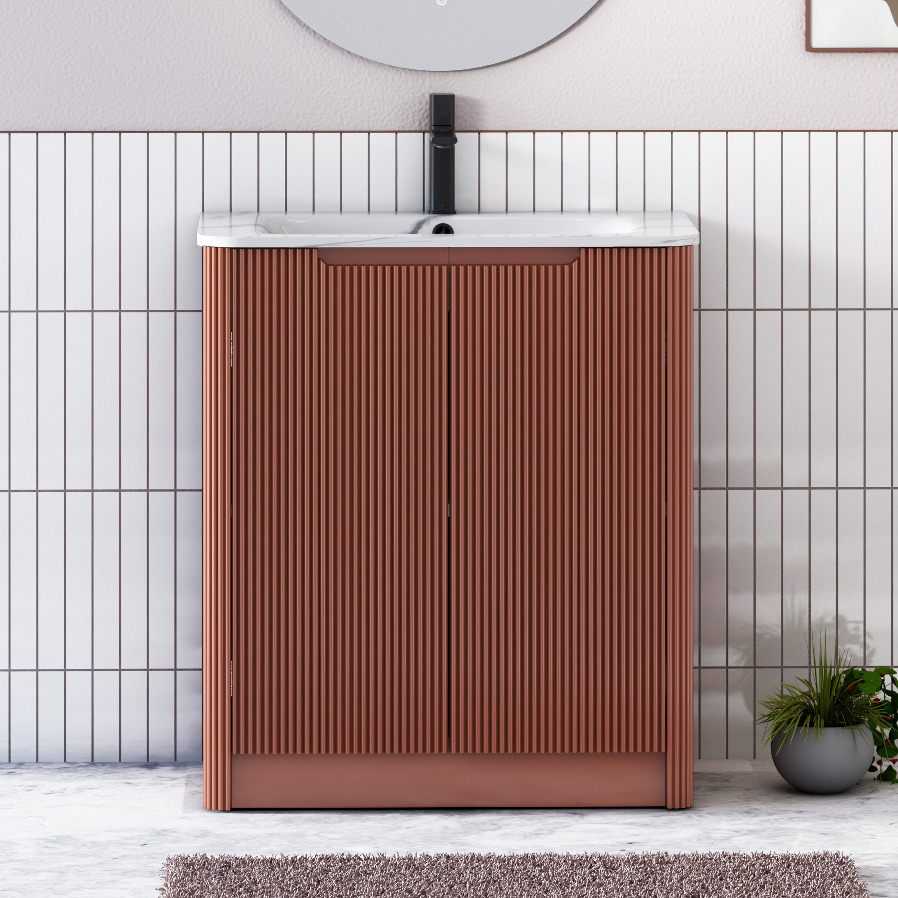 Avenza 600/700/800mm Terracotta Clay Floor Standing Vanity Unit 2 Door with Optional Basin