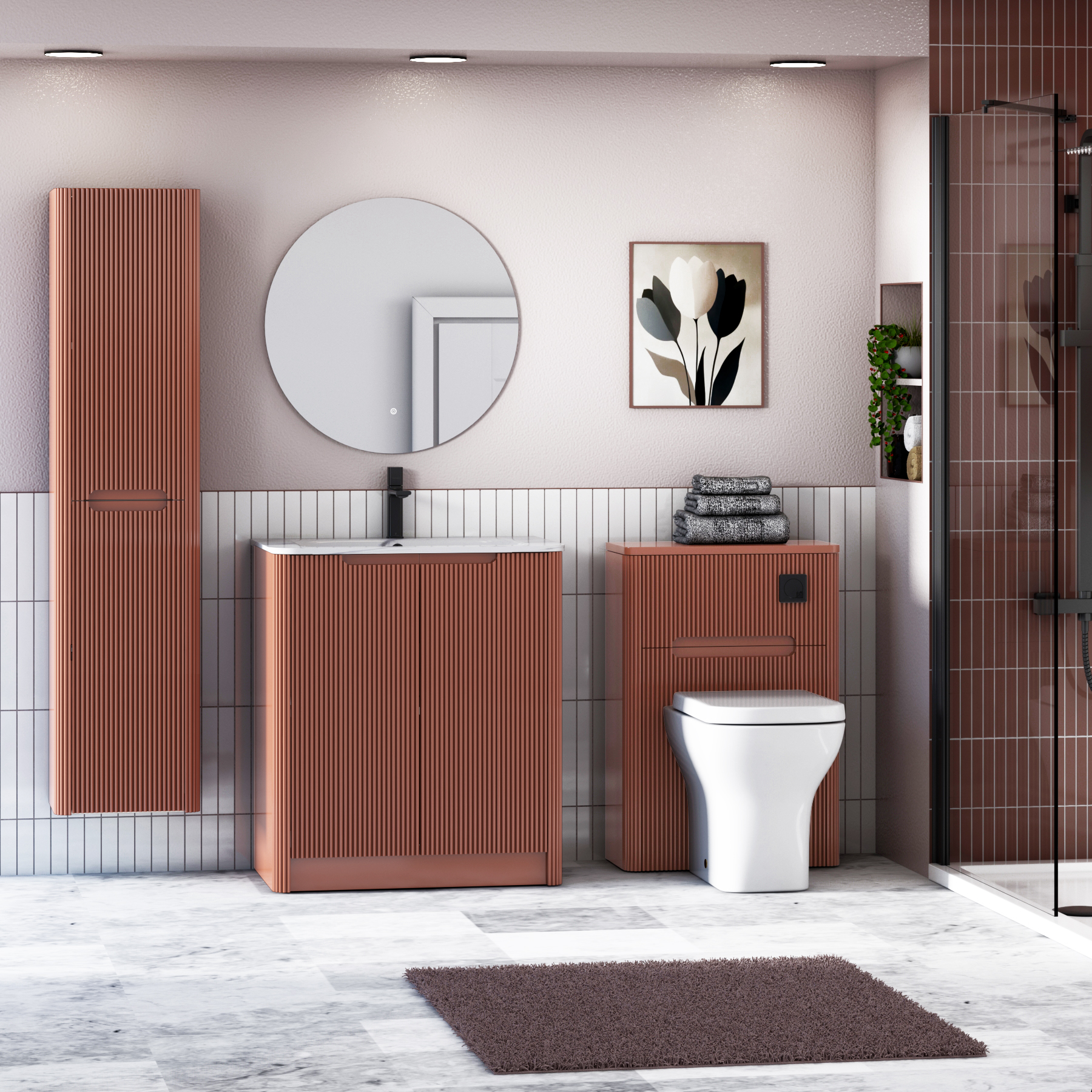 Avenza 600/700/800mm Terracotta Clay Floor Standing Vanity Unit 2 Door with Optional Basin