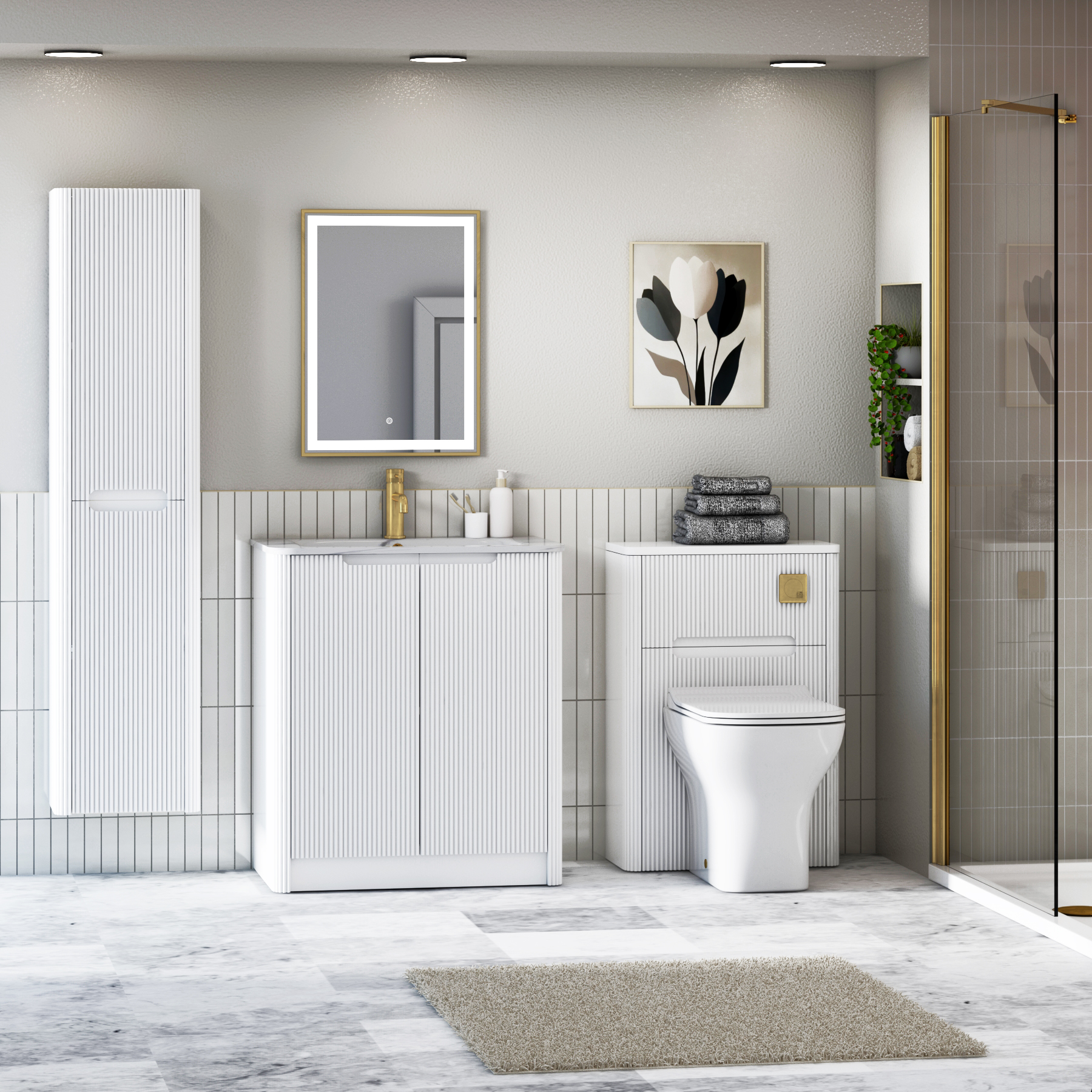 Avenza 600/700/800mm Matt White Floor Standing Vanity Unit 2 Door with Optional Basin