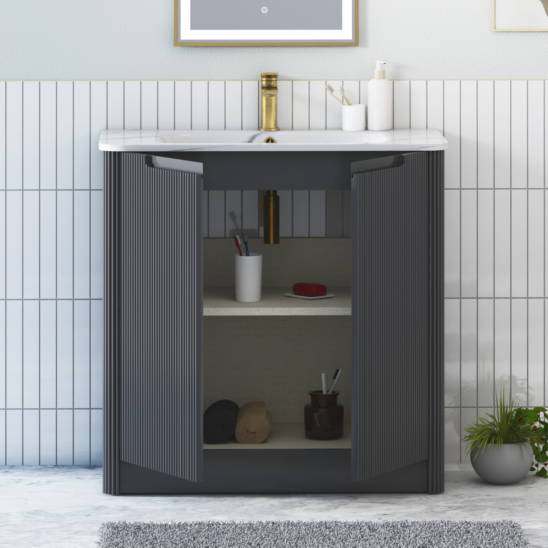 Avenza 600/700/800mm Matt Obsidian Black Floor Standing Vanity Unit 2 Door with Optional Basin