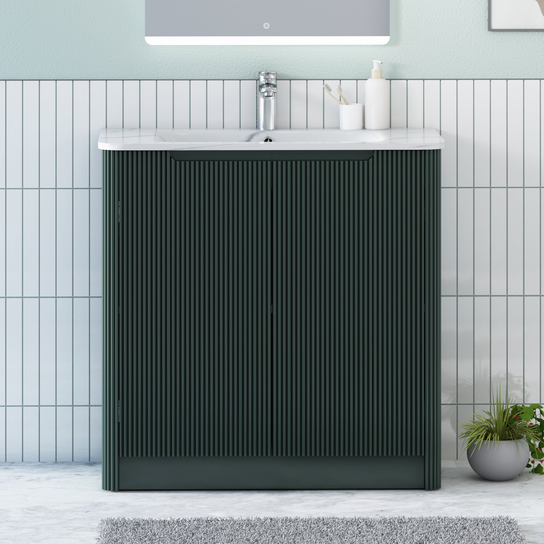 Avenza 600/700/800mm Deep Moss Green Floor Standing Vanity Unit 2 Door with Optional Basin