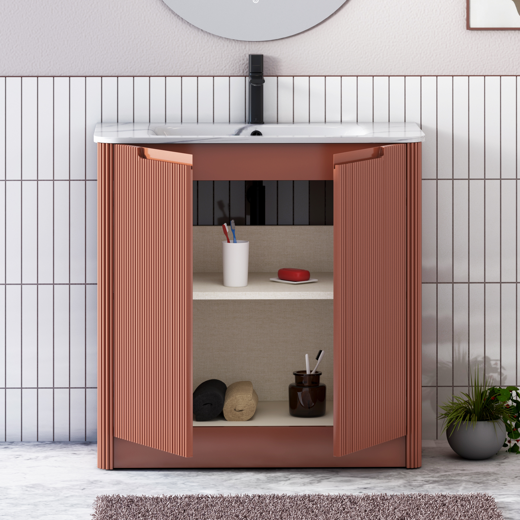 Avenza 600/700/800mm Terracotta Clay Floor Standing Vanity Unit 2 Door with Optional Basin