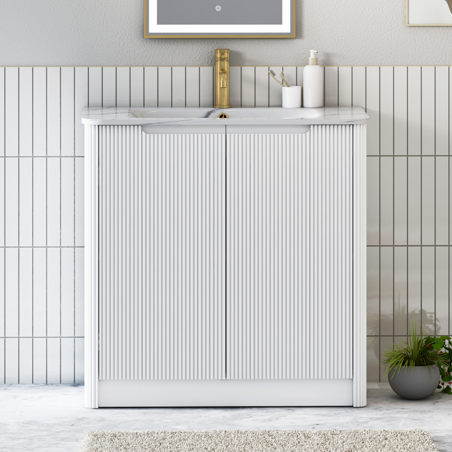 Avenza 600/700/800mm Matt White Floor Standing Vanity Unit 2 Door with Optional Basin
