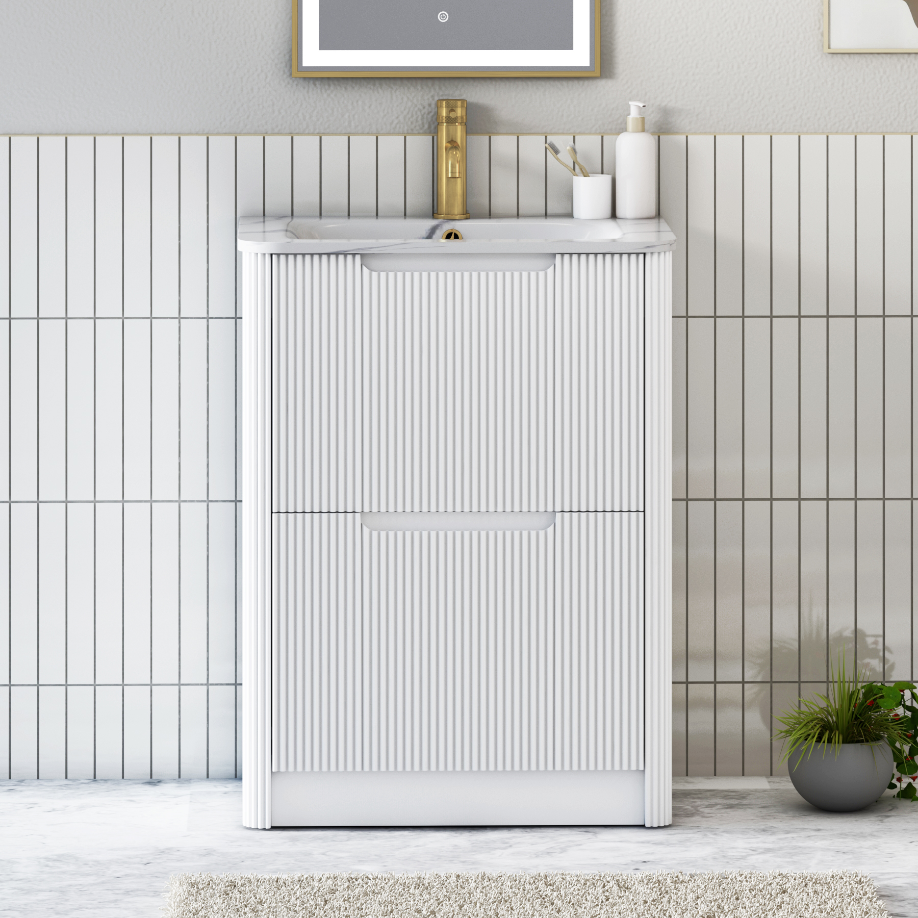 Avenza Fluted 2 Drawer Floor Standing Vanity Unit – Multiple Sizes, Colours & Basins