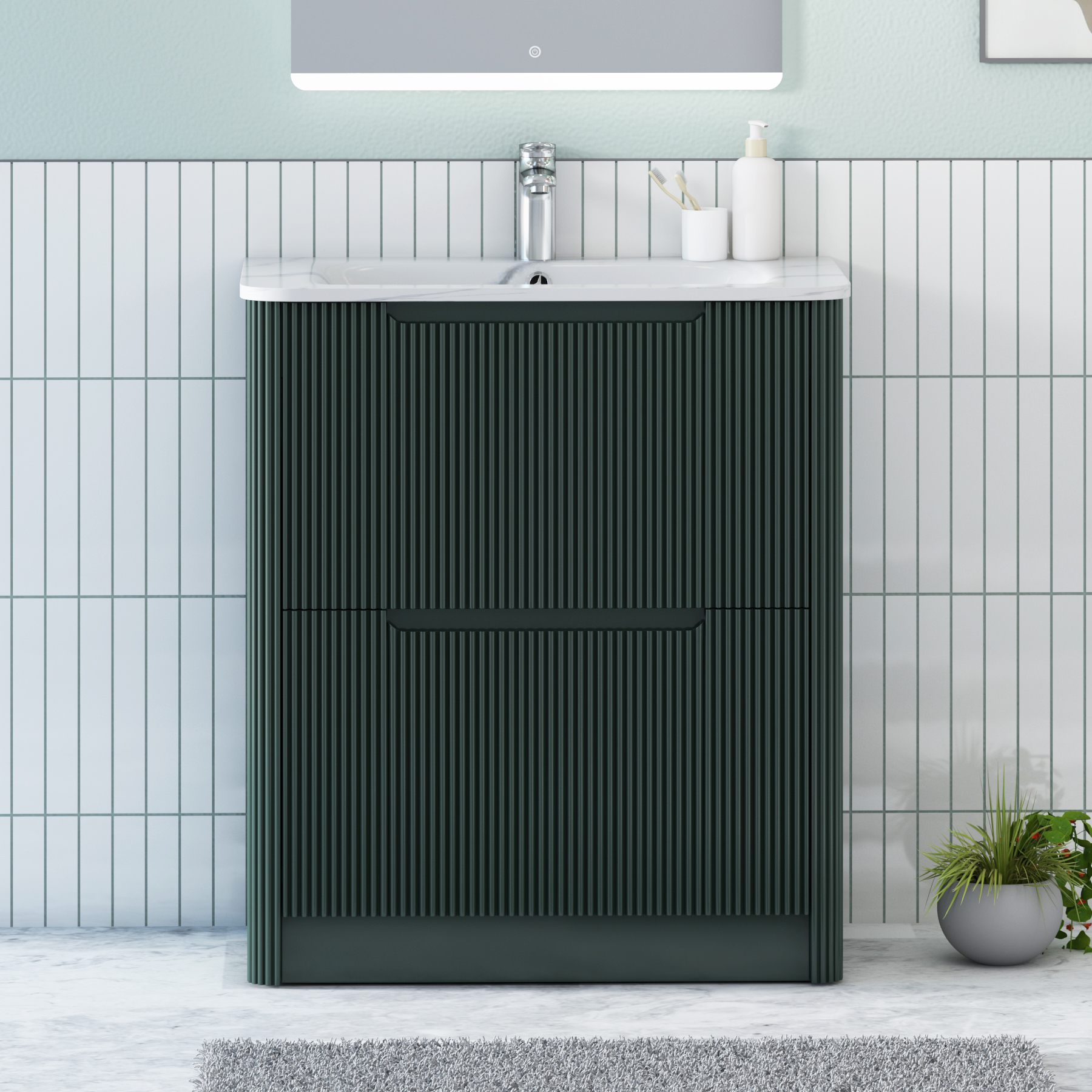 Avenza 600/700/800mm Deep Moss Green Floor Standing Vanity Unit 2 Drawer with Optional Basin