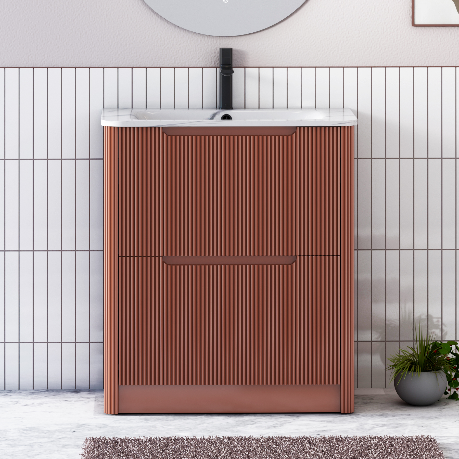 Avenza 600/700/800mm Terracotta Clay Floor Standing Vanity Unit 2 Drawer with Optional Basin