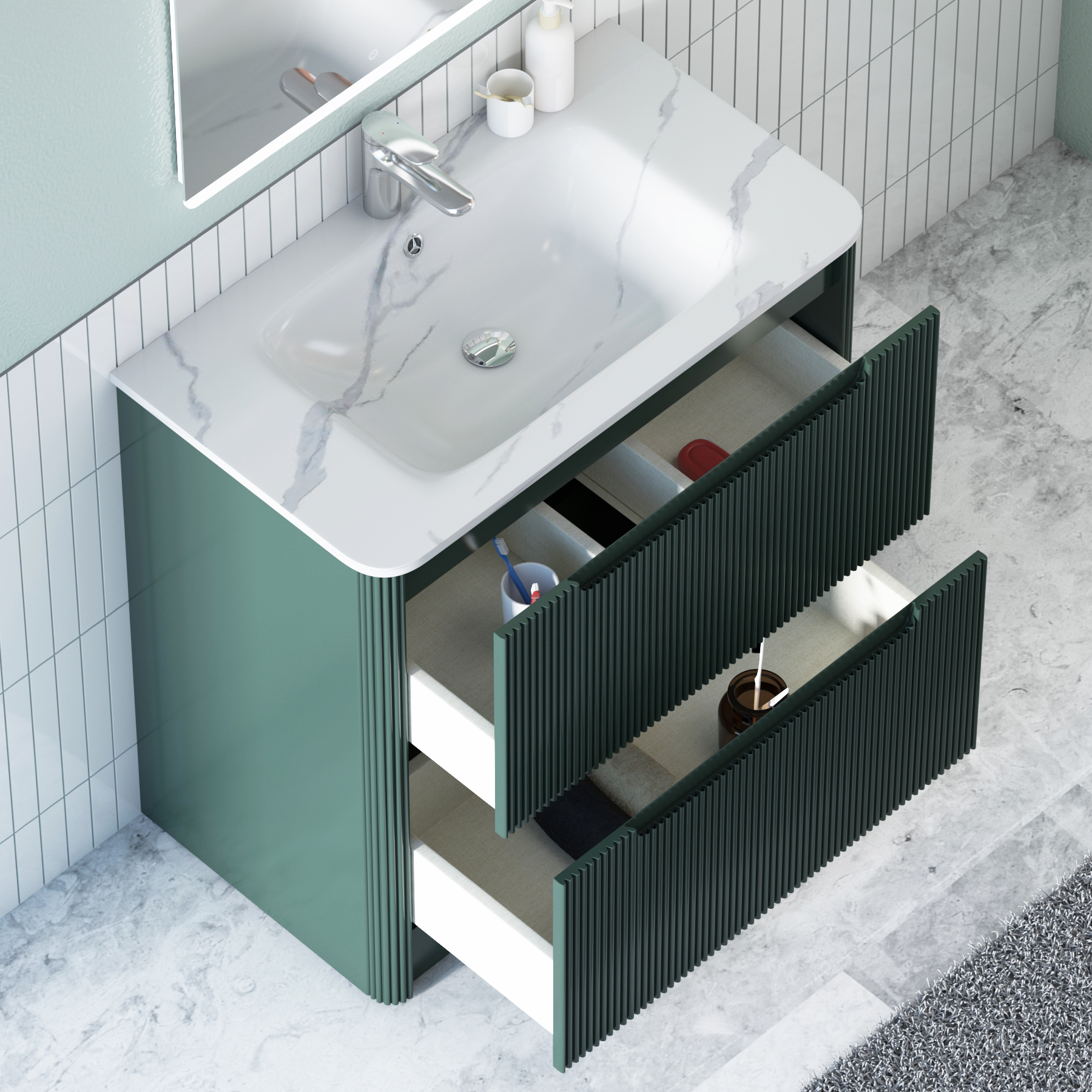 Avenza 600/700/800mm Deep Moss Green Floor Standing Vanity Unit 2 Drawer with Optional Basin