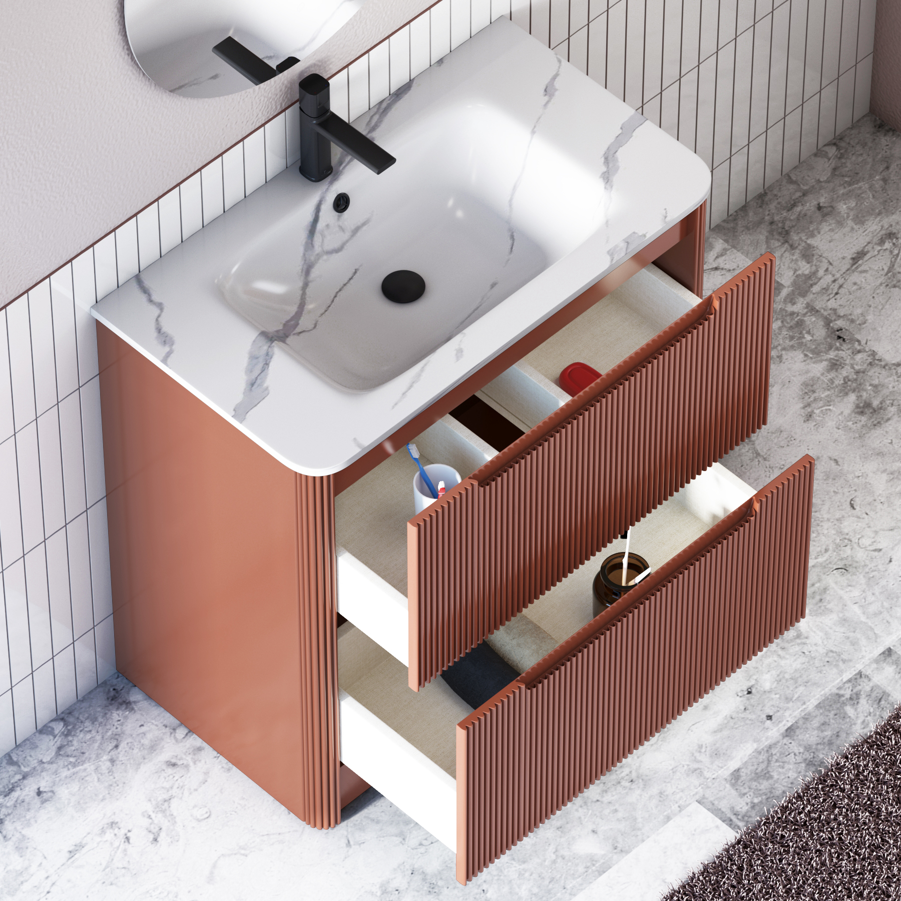 Avenza 600/700/800mm Terracotta Clay Floor Standing Vanity Unit 2 Drawer with Optional Basin