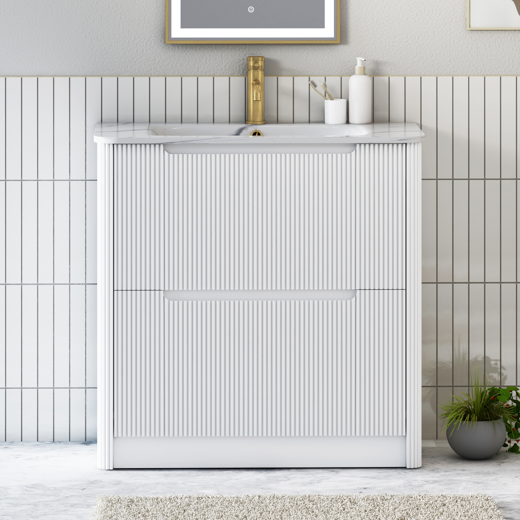 Avenza 600/700/800mm Matt White Floor Standing Vanity Unit 2 Drawer with Optional Basin