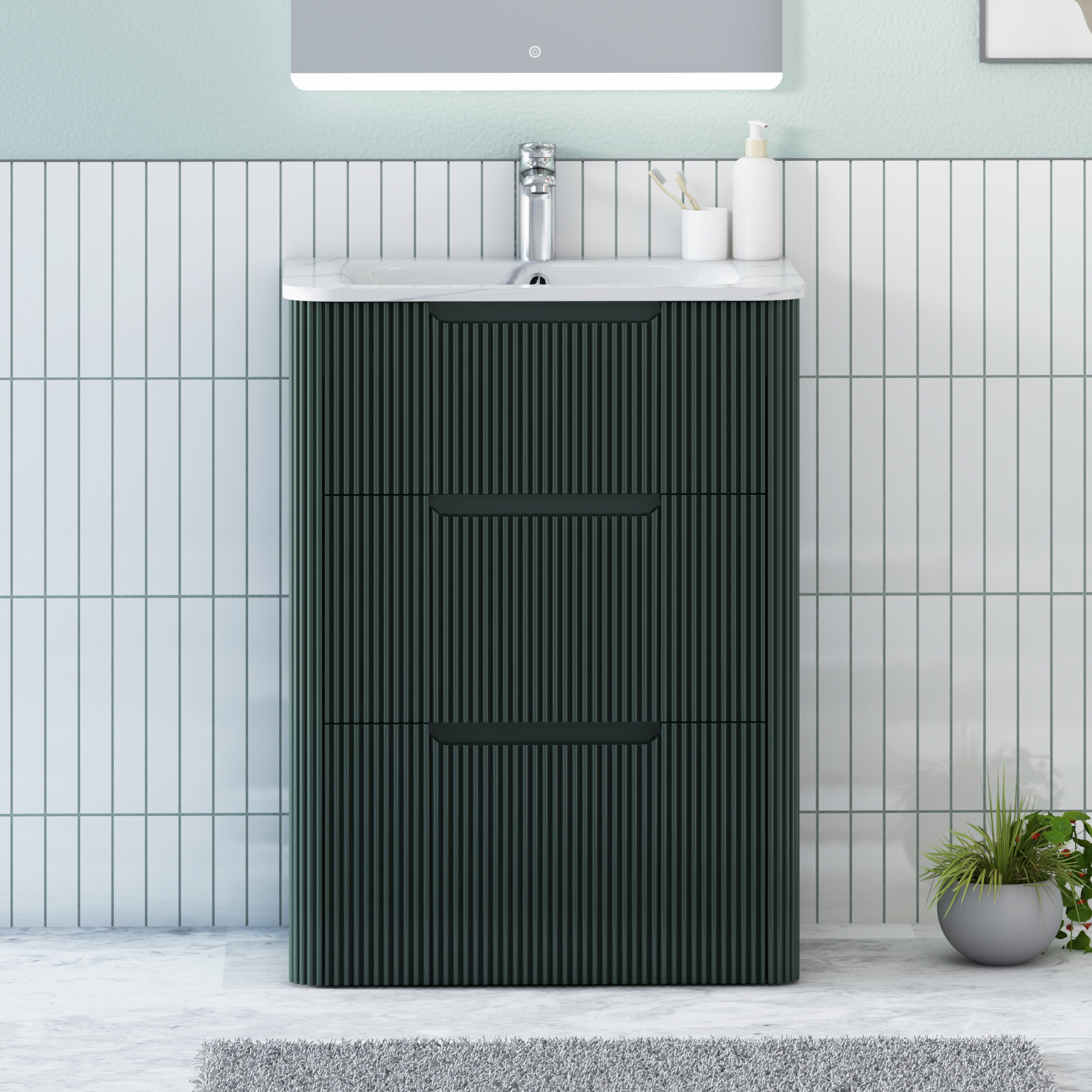 Avenza Fluted 600mm 3 Drawer Floor Standing Vanity Unit – Multiple Colours & Various Basins