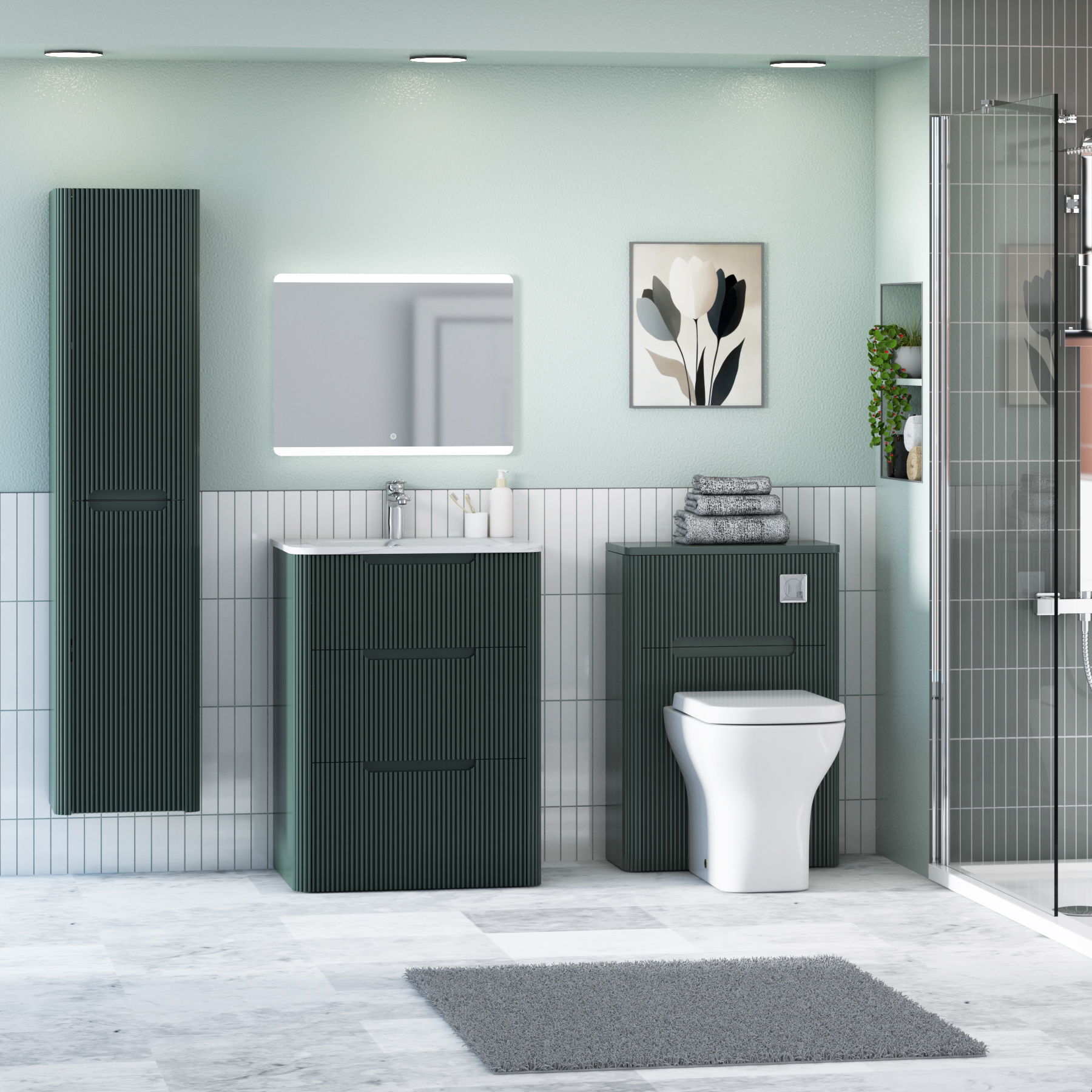 Avenza 600mm Deep Moss Green Floor Standing Vanity Unit 3 Drawer with Optional Basin