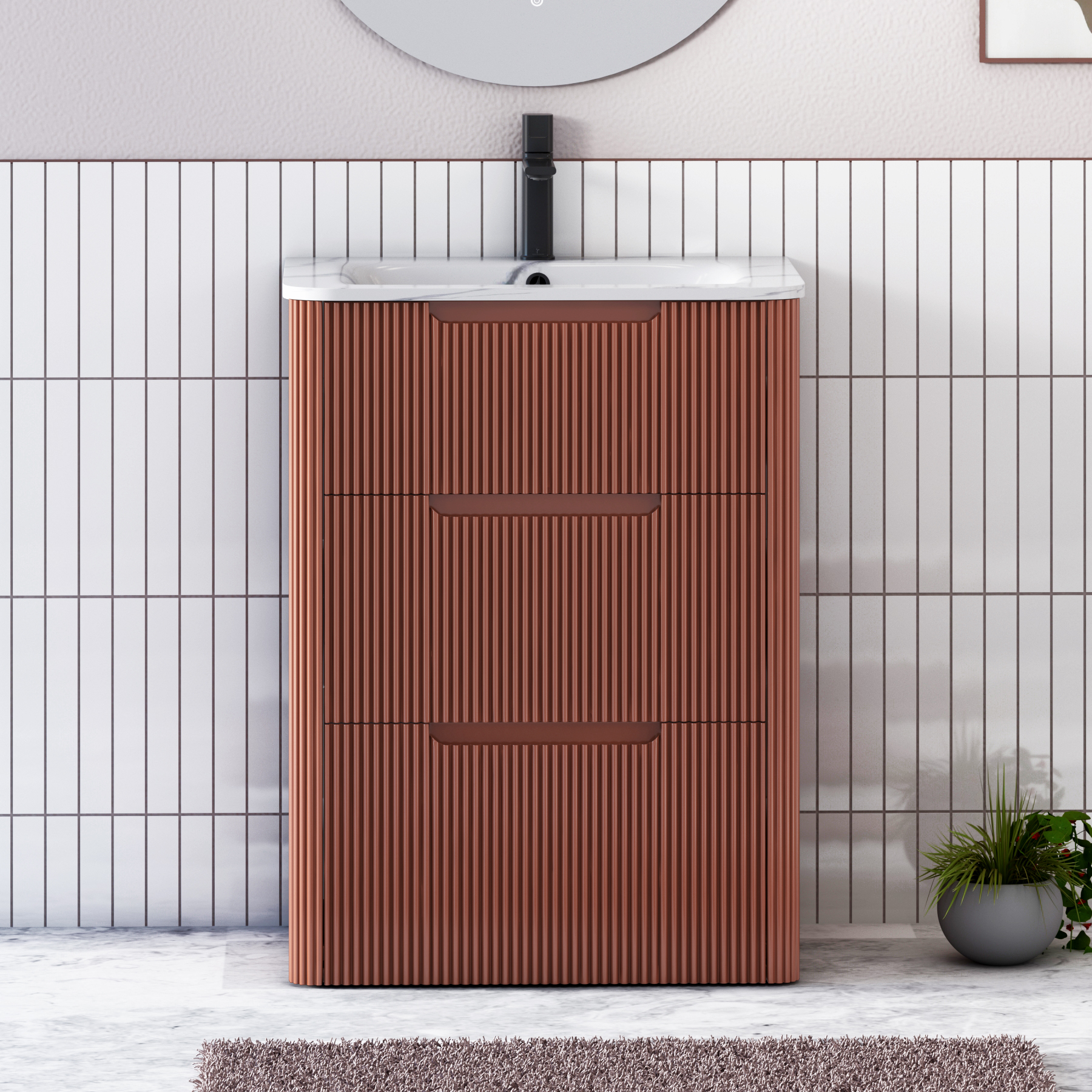 Avenza 600mm Terracotta Clay Floor Standing Vanity Unit 3 Drawer with Optional Basin