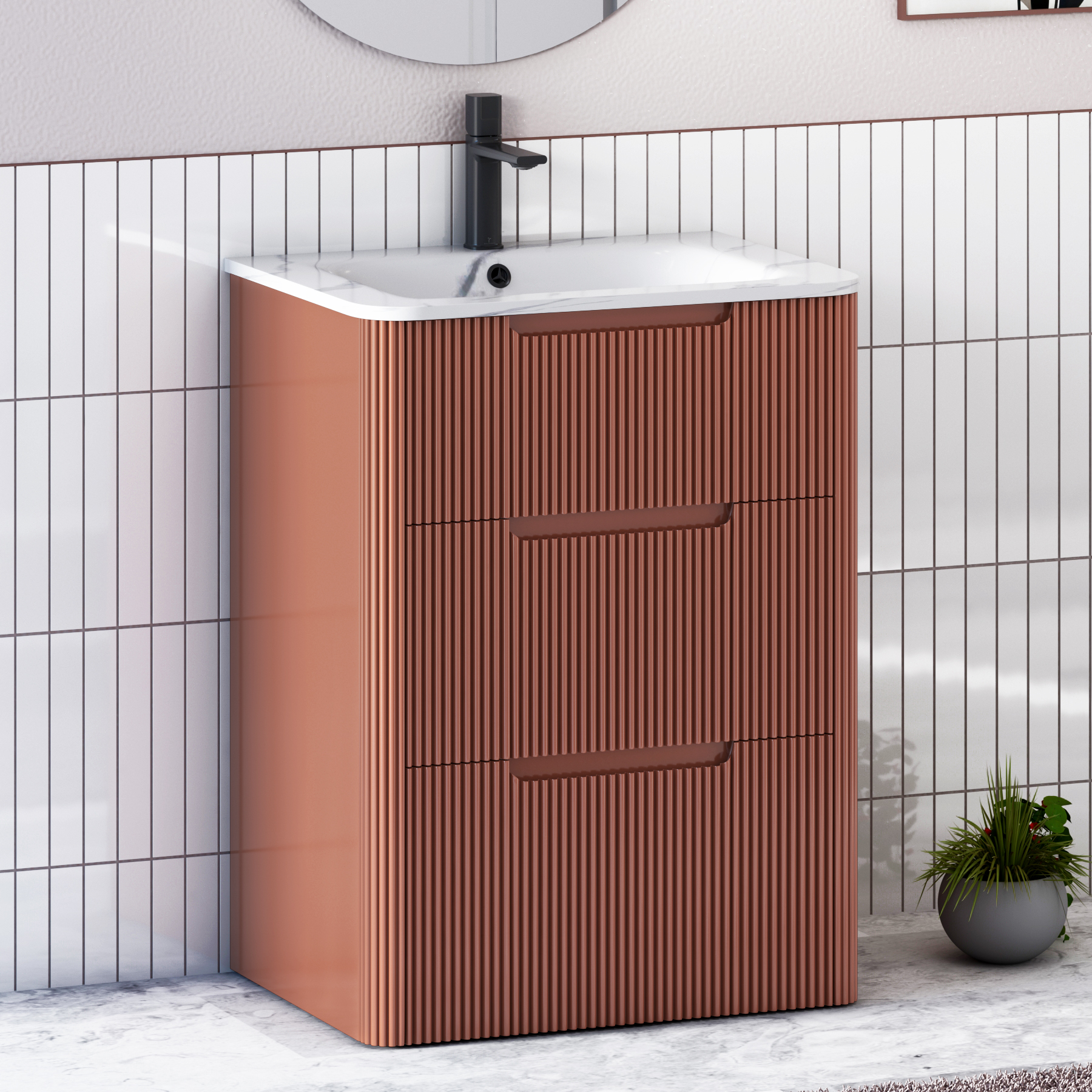 Avenza 600mm Terracotta Clay Floor Standing Vanity Unit 3 Drawer with Optional Basin