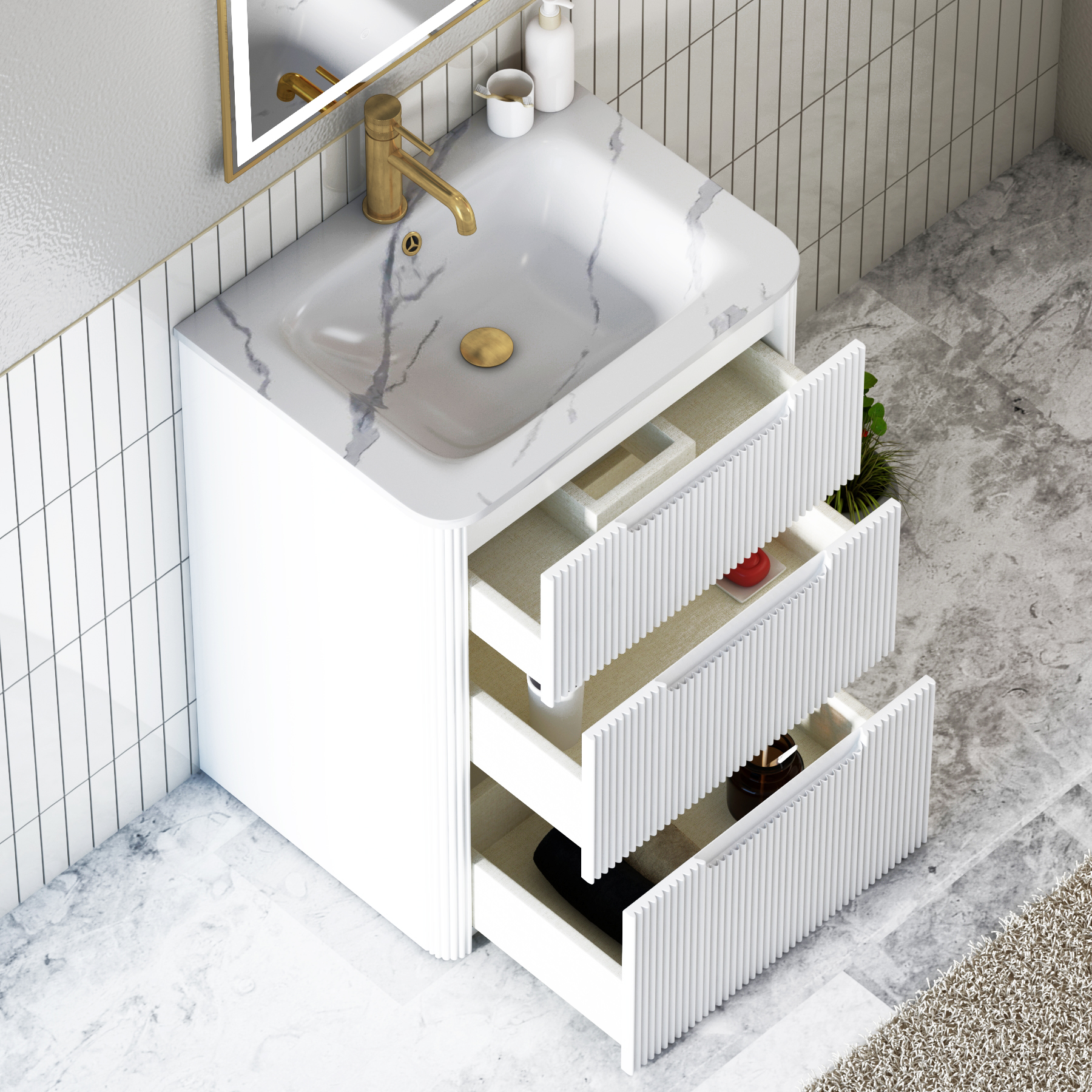 Avenza 600mm Matt White Floor Standing Vanity Unit 3 Drawer with Optional Basin