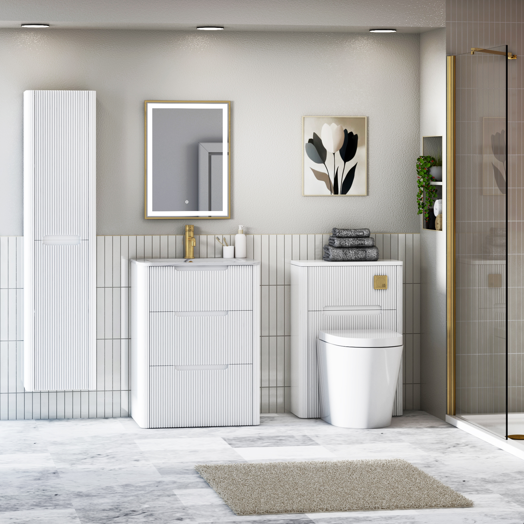 Avenza 600mm Matt White Floor Standing Vanity Unit 3 Drawer with Optional Basin
