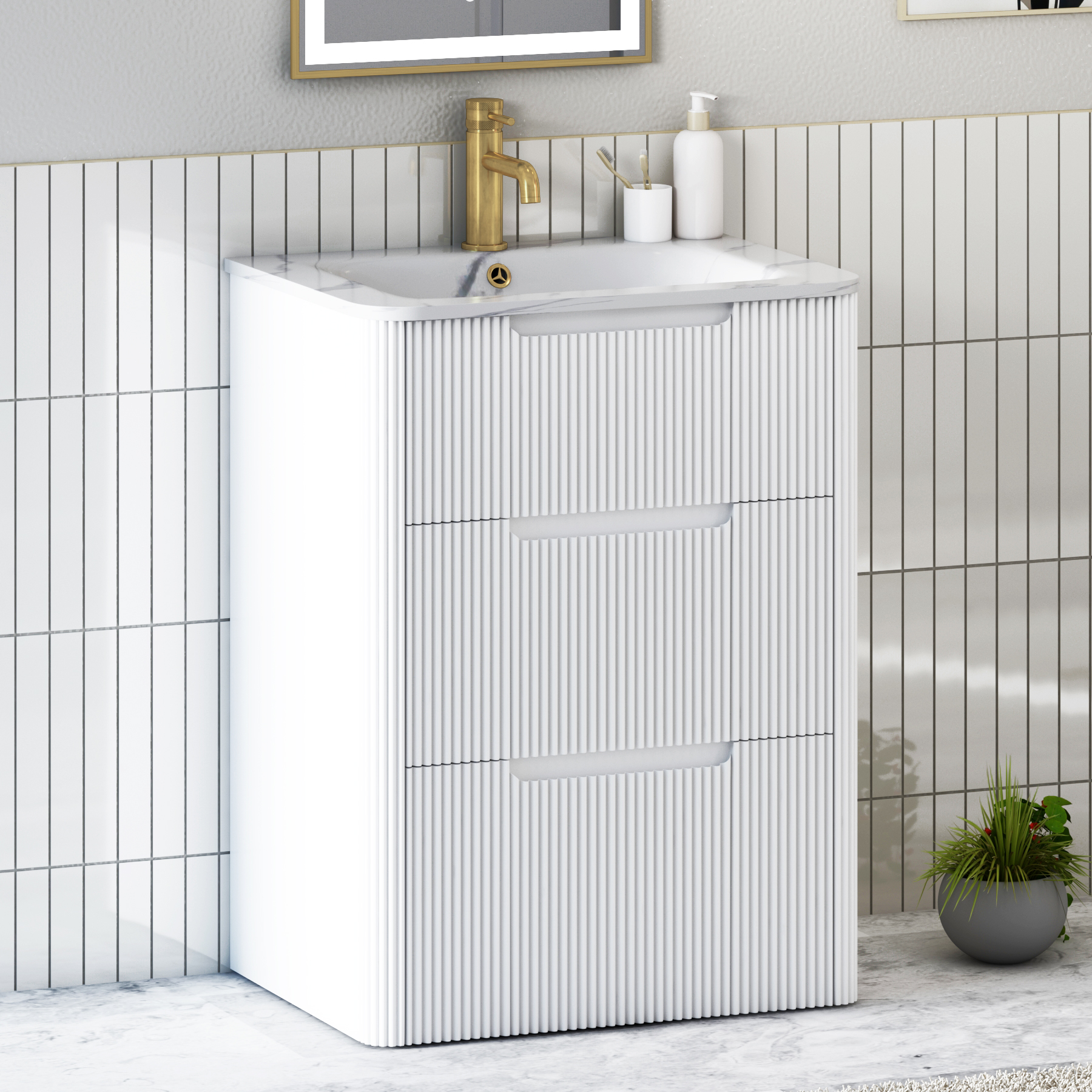 Avenza 600mm Matt White Floor Standing Vanity Unit 3 Drawer with Optional Basin