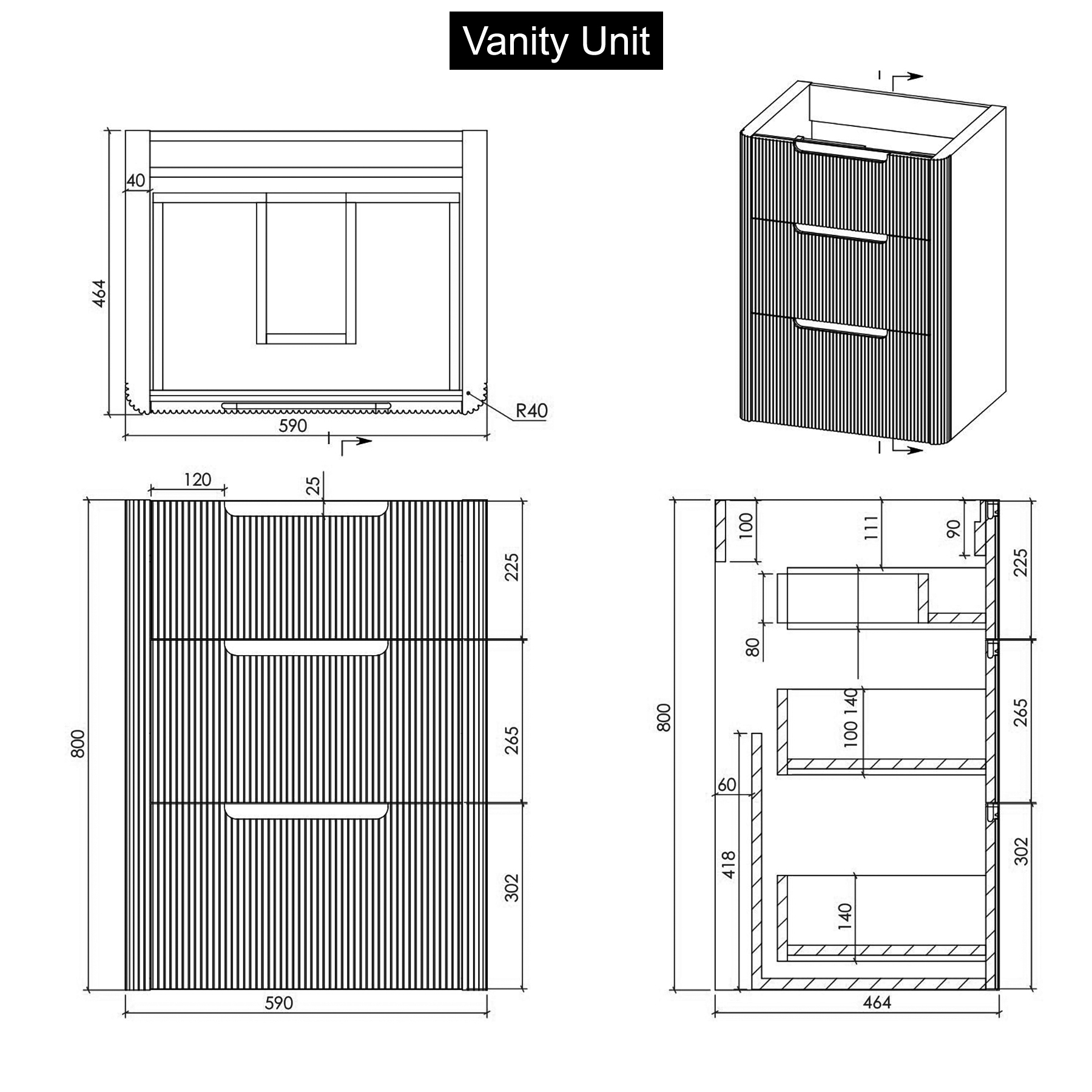 Avenza 600mm Matt White Floor Standing Vanity Unit 3 Drawer with Ceramic Basin