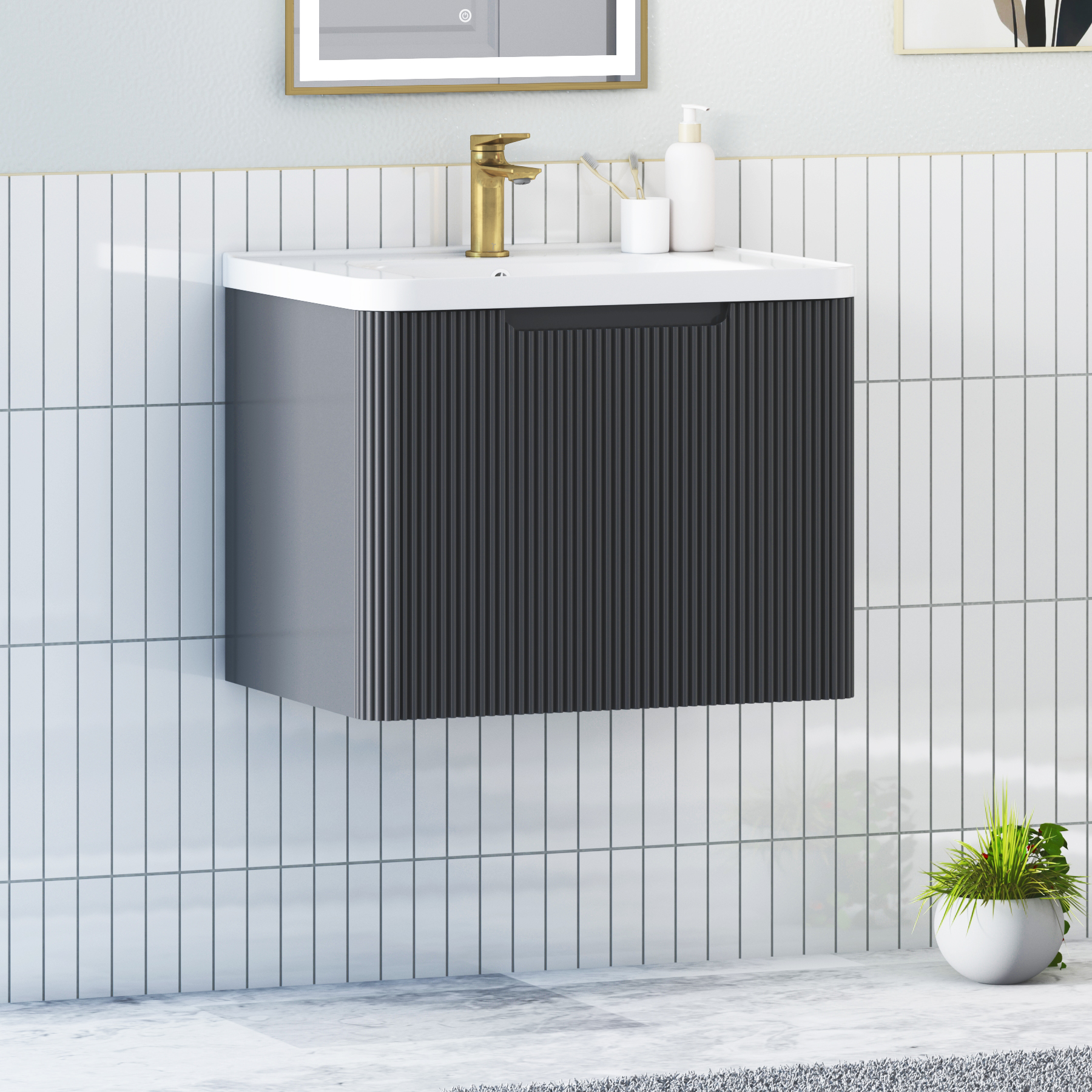 Avenza 600mm Wall Hung Vanity Sink Unit 1 Drawer with Ceramic Basin