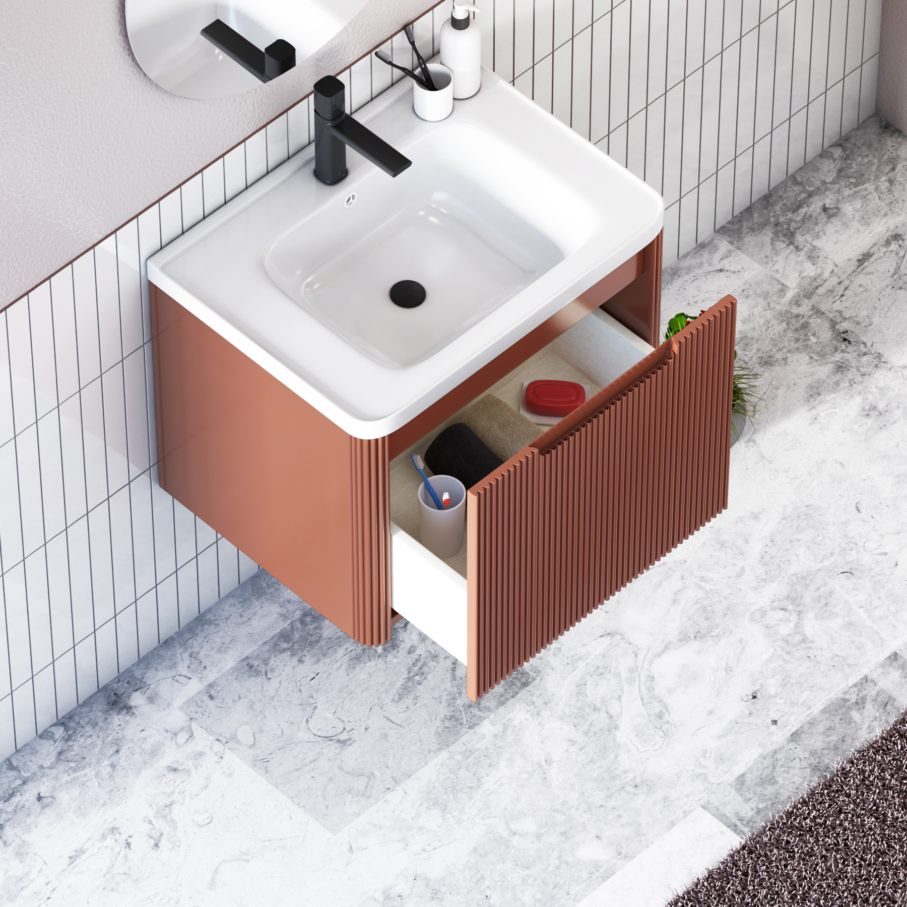 Avenza 600mm Wall Hung Vanity Sink Unit 1 Drawer with Ceramic Basin
