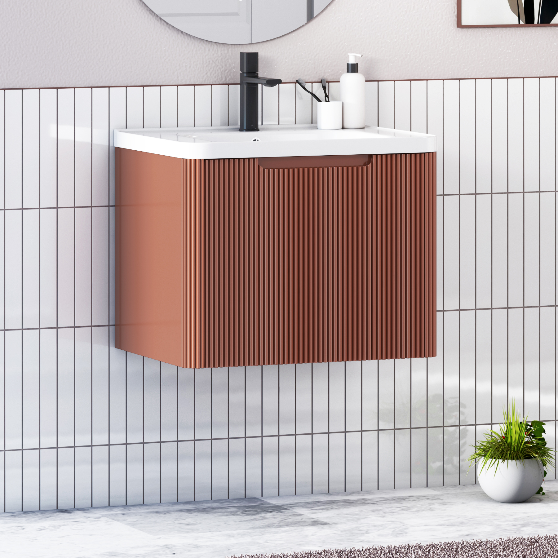 Avenza 600mm Wall Hung Vanity Sink Unit 1 Drawer with Ceramic Basin