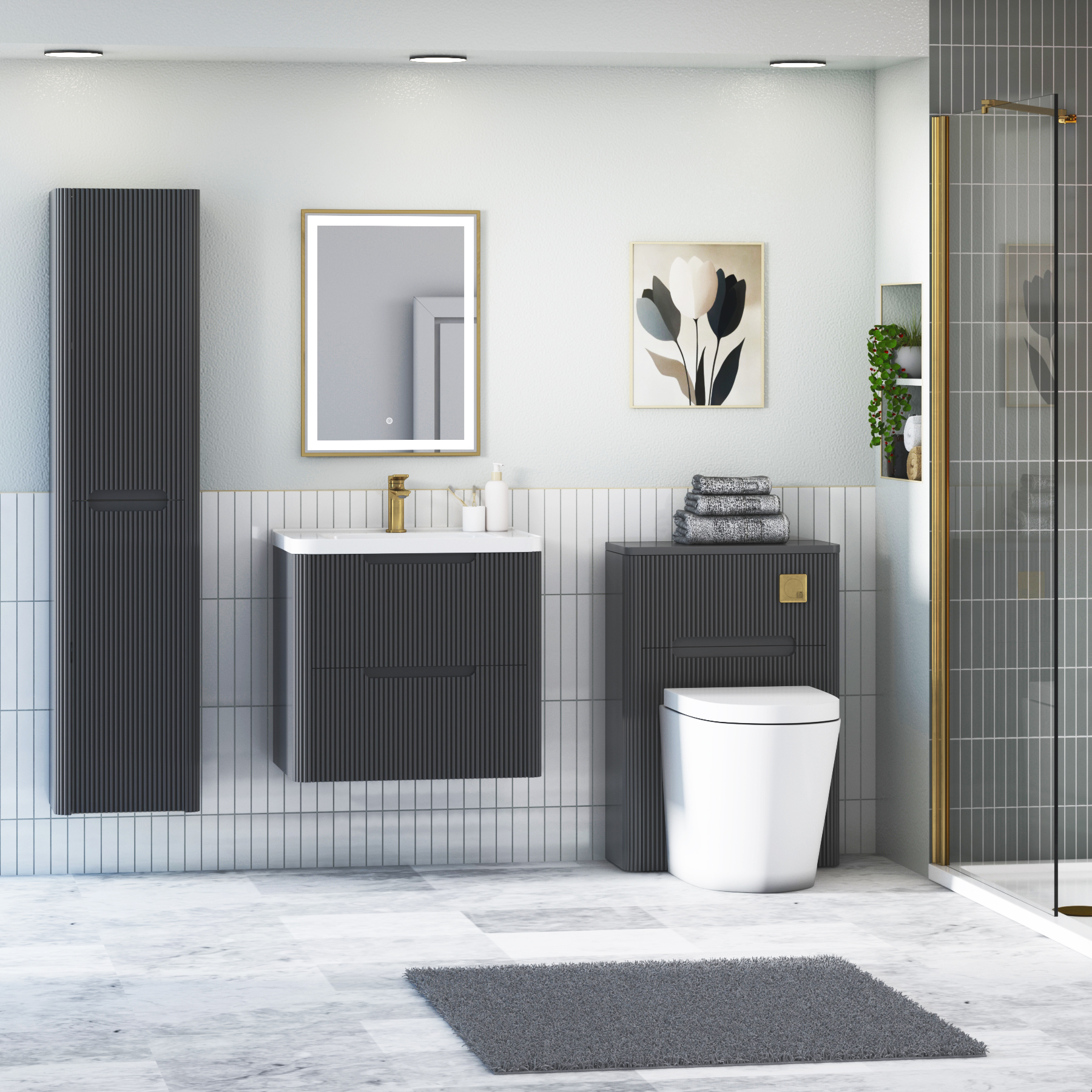 Avenza 600/700/800mm Matt Obsidian Black Wall Hung Vanity Unit 2 Drawer with Optional Basin