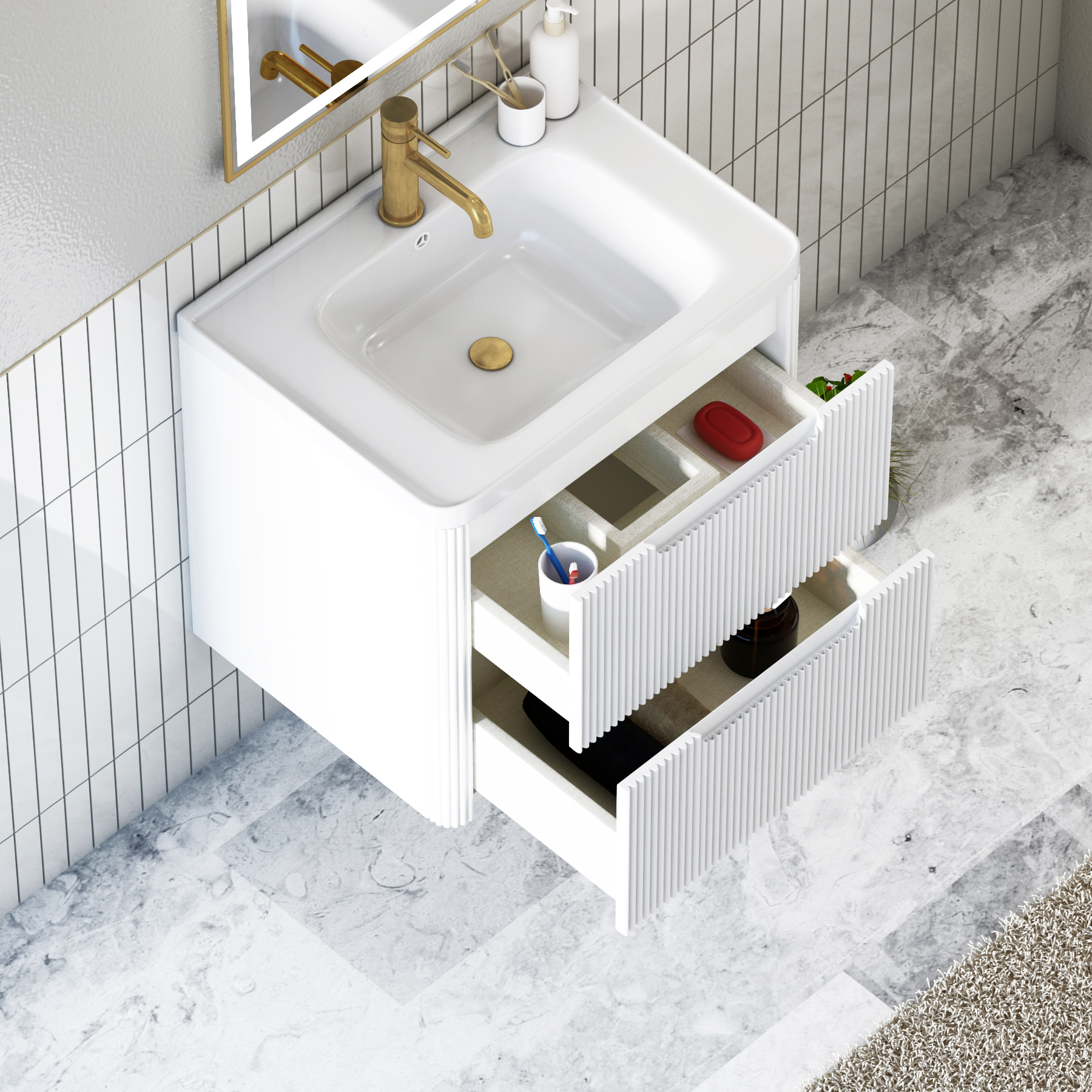 Avenza 600/700/800mm Matt White Wall Hung Vanity Unit 2 Drawer with Optional Basin